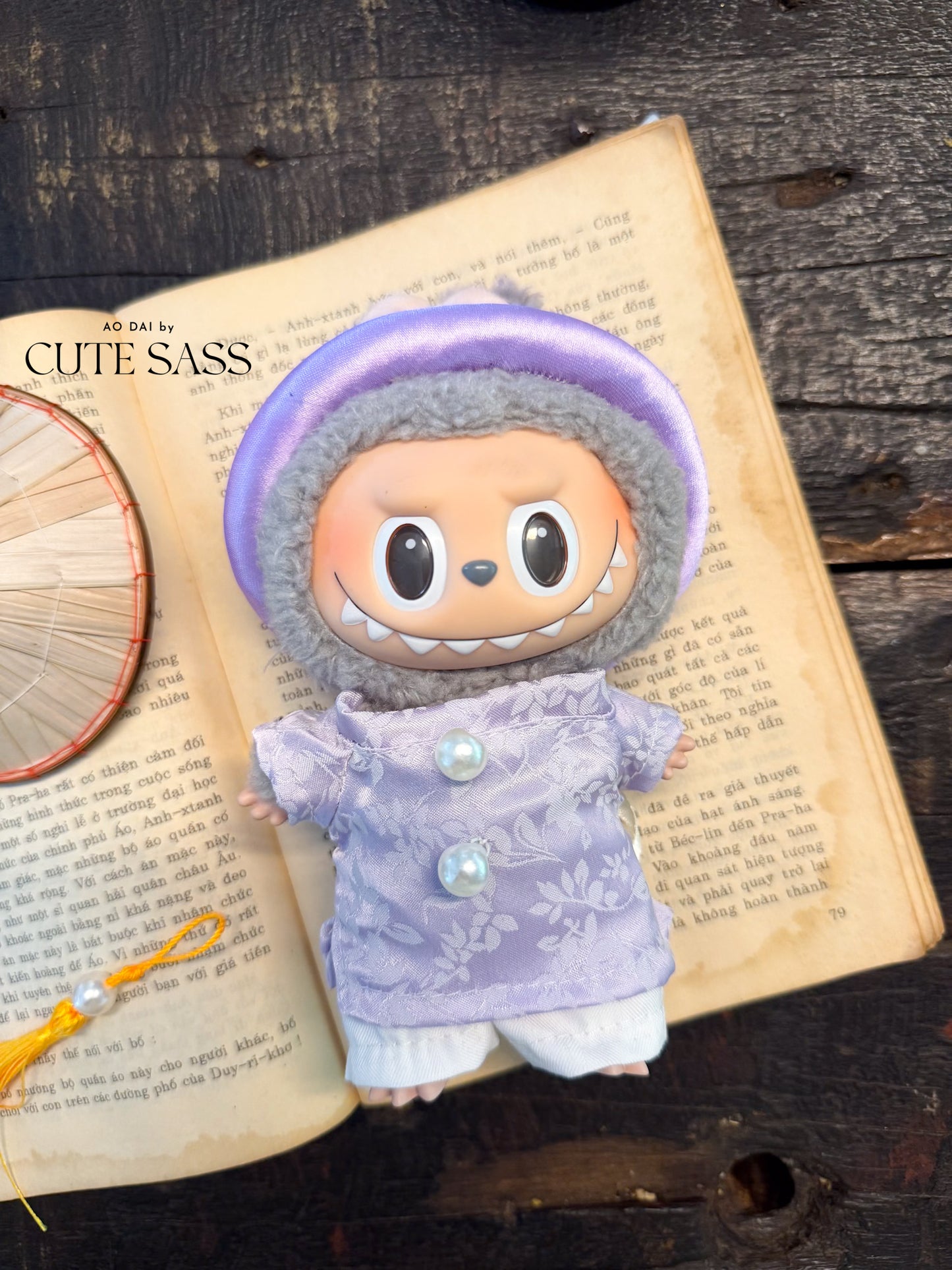 Purple Gam Vietnamese Ao Dai Set for Labubu – Includes Pants & Round Headband (Doll Not Included)