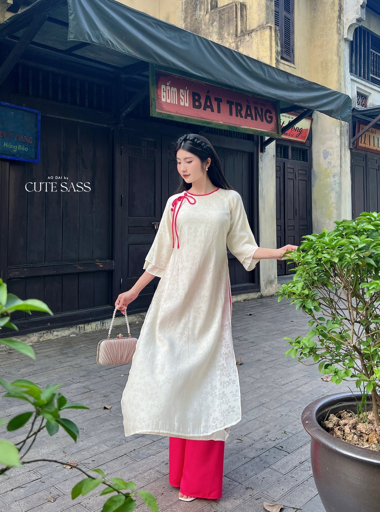 Shifted Daisy Chiffon Ao Dai Top Only, NO PANTS (4 Colors) 1-2C