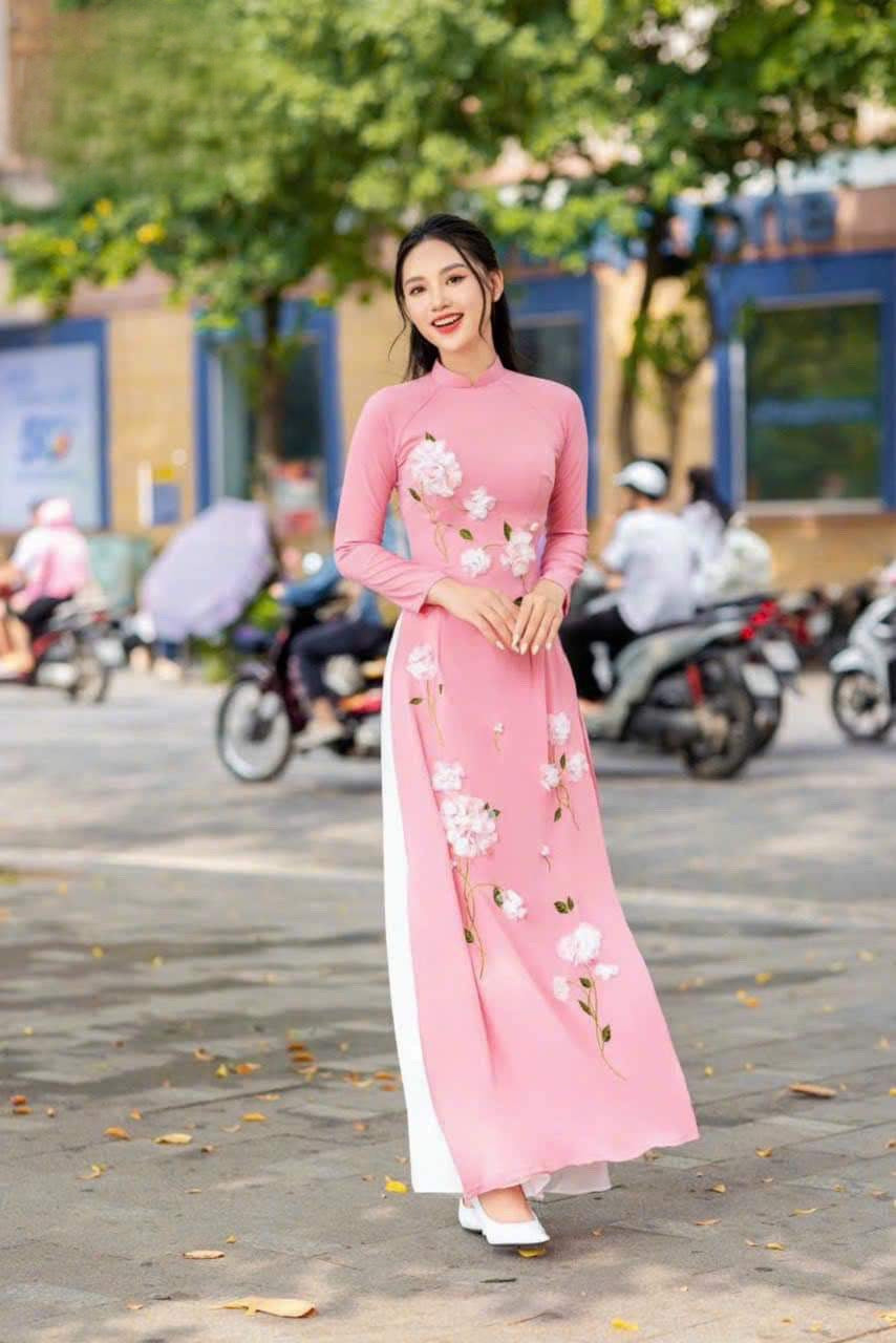 Hydrangea 3D Ao Dai Top Only, NO PANTS (4 Colors)
