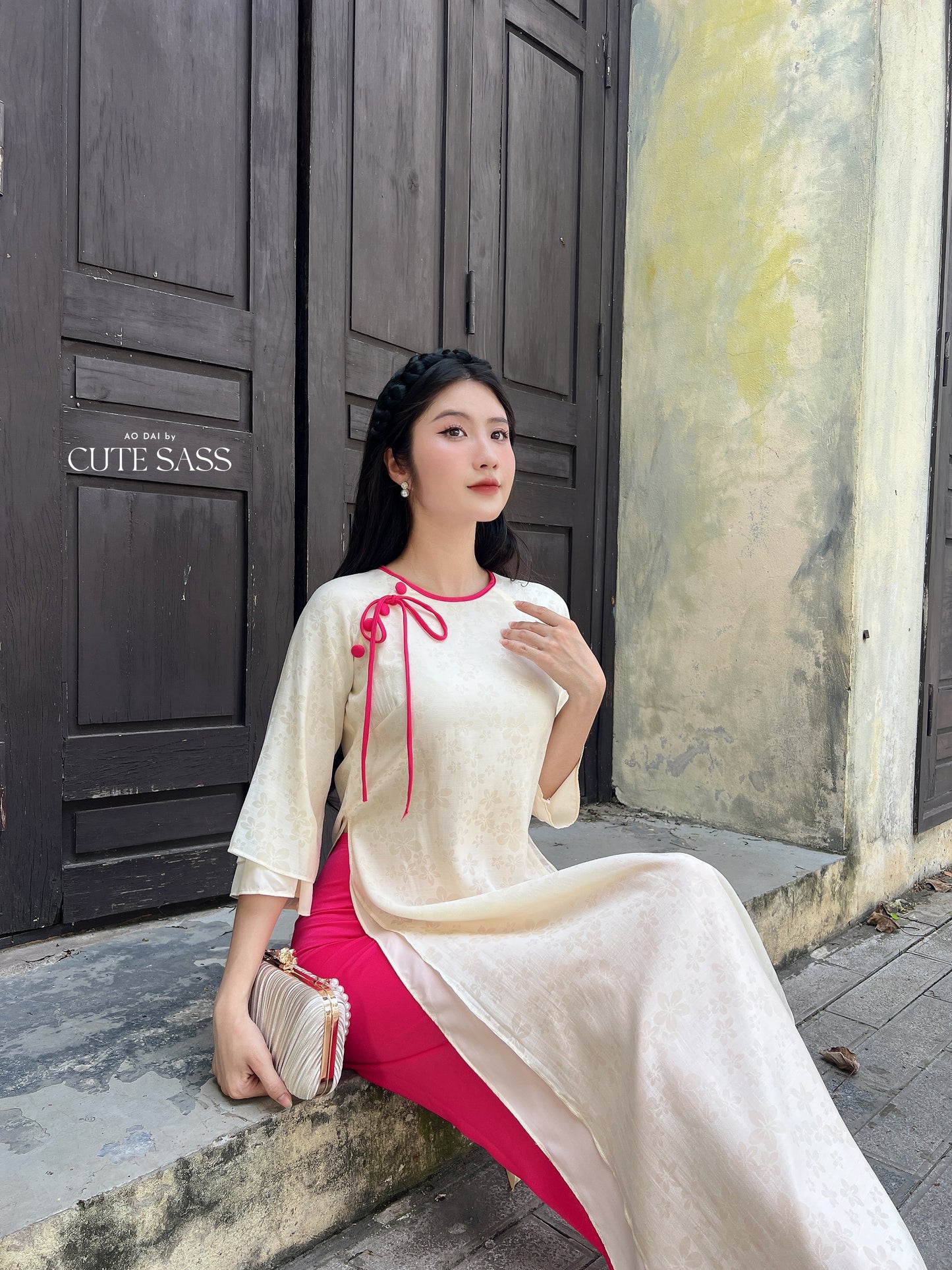 Shifted Daisy Chiffon Ao Dai Top Only, NO PANTS (4 Colors) 1-2C