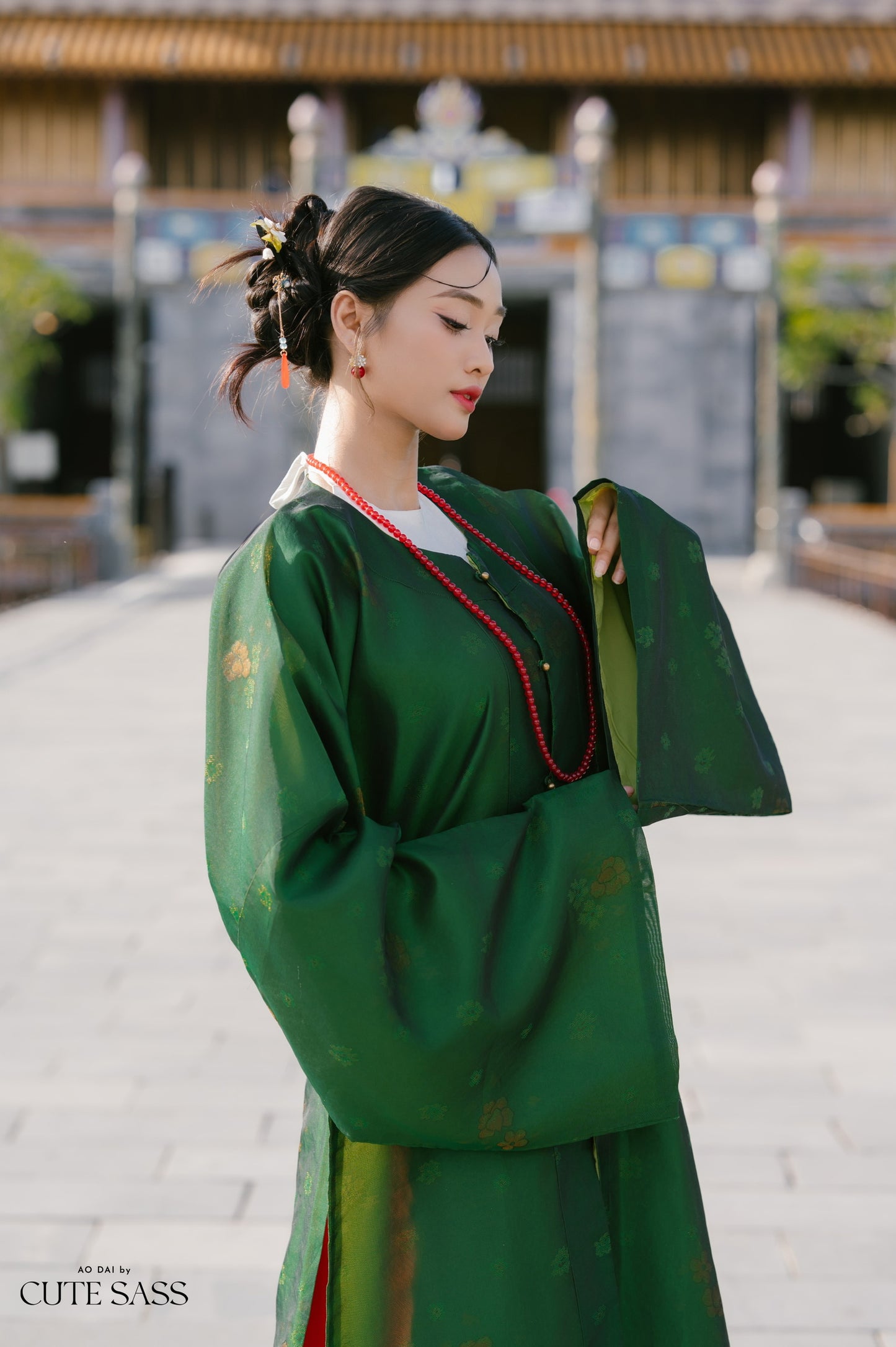 Ao Tu Dien Green - Four-Panel Robe