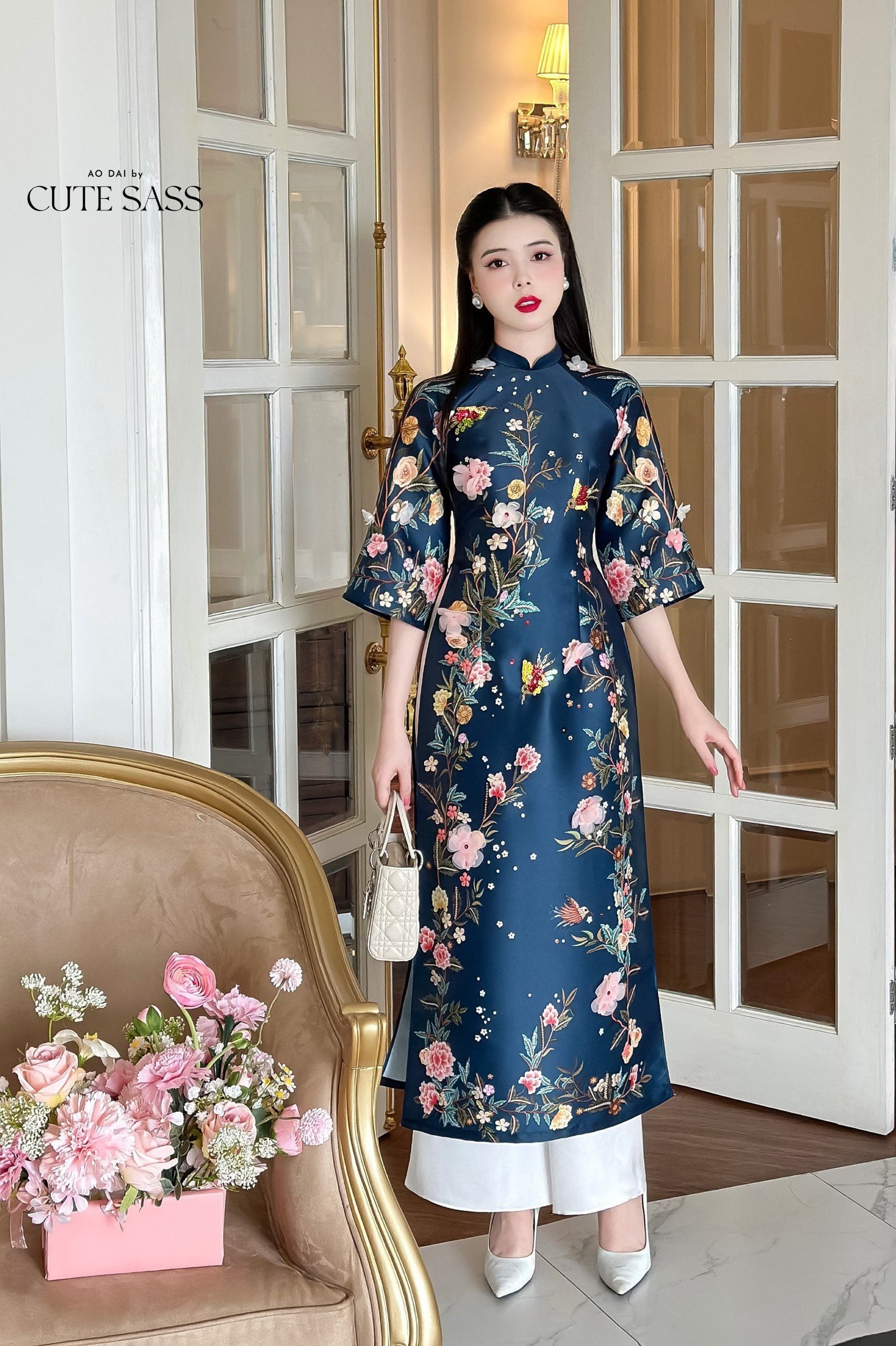 Blue Sparkle Garden Ao Dai Set 39c