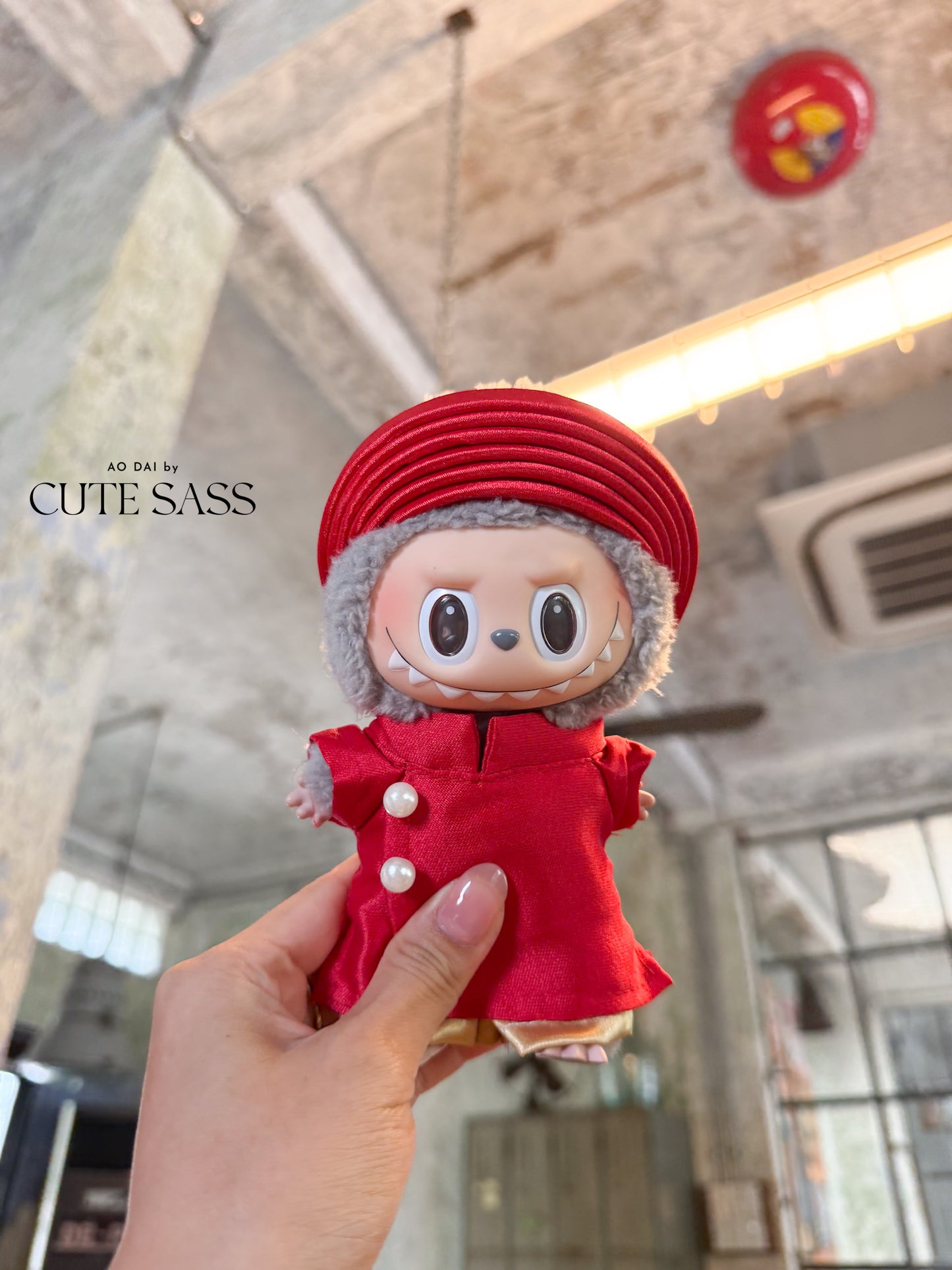 Red Vietnamese Ao Dai Set for Labubu – Includes Pants & Red Khan Dong (Doll Not Included)