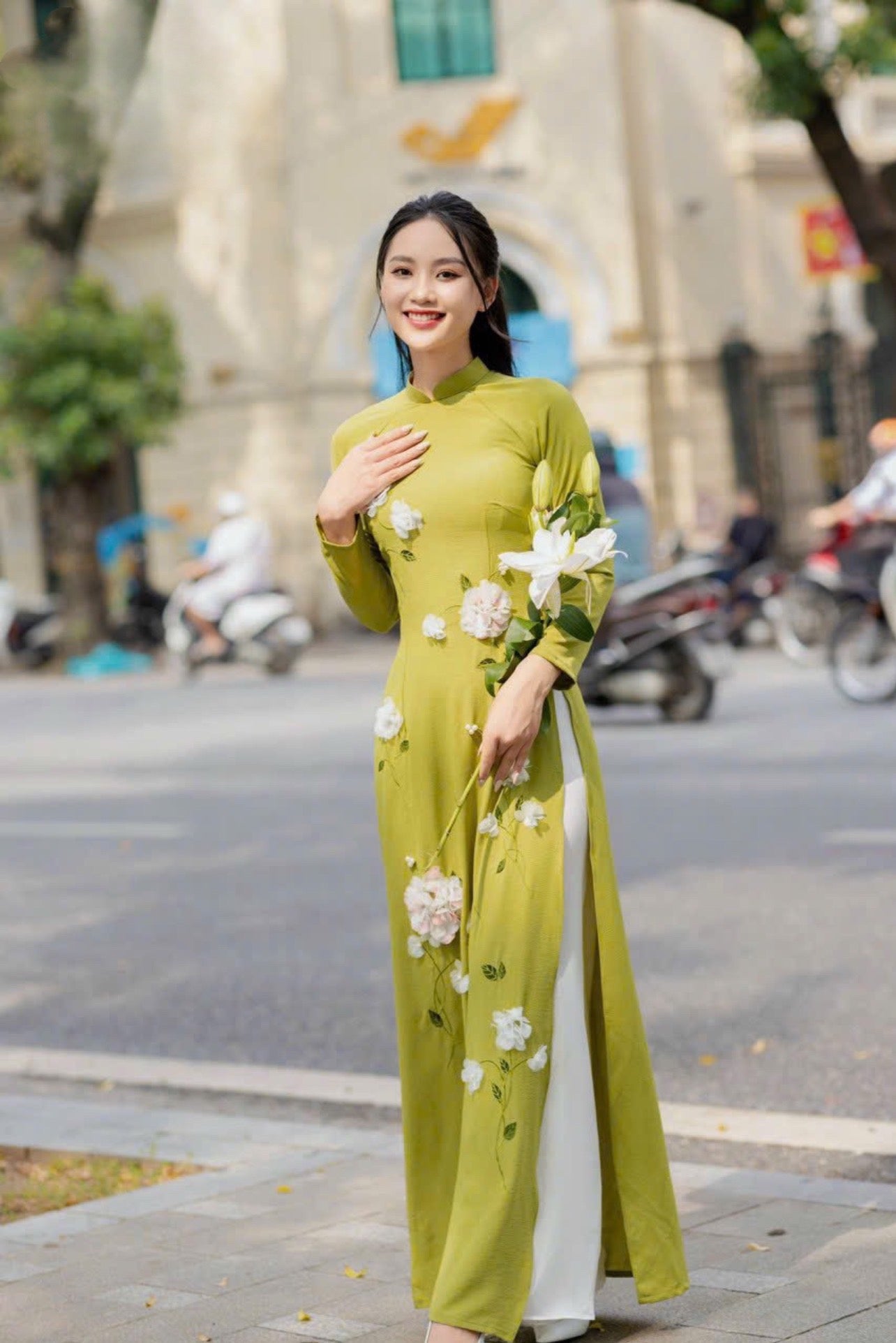 Hydrangea 3D Ao Dai Top Only, NO PANTS (4 Colors)