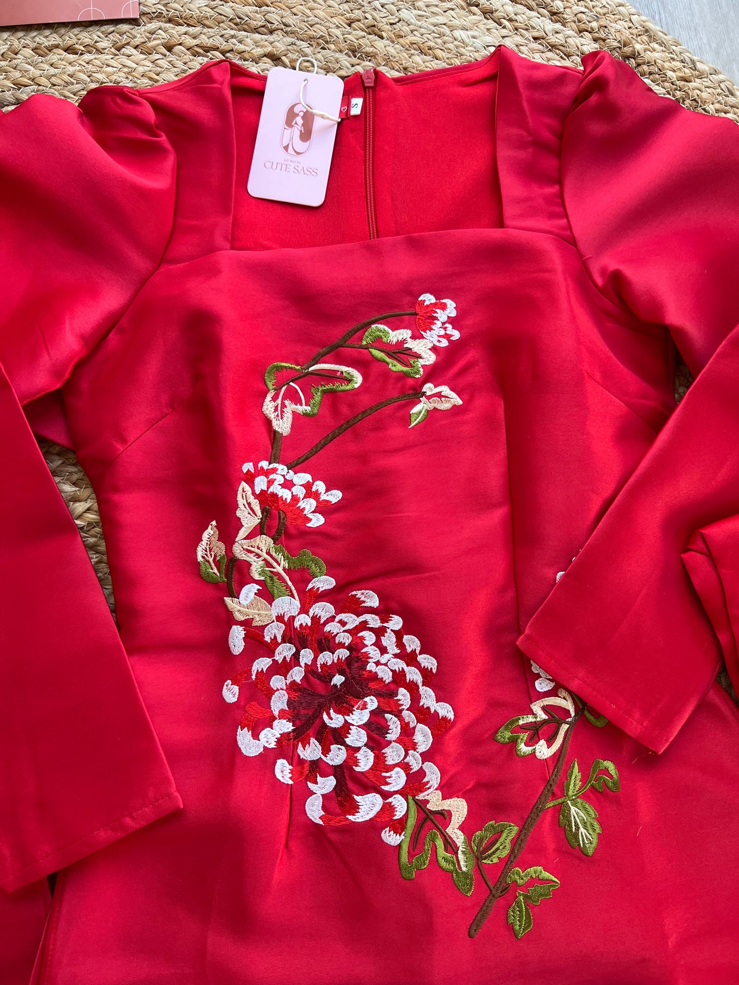 Family Red Hac Embroidery Ao Dai Set (No Headband) 40B