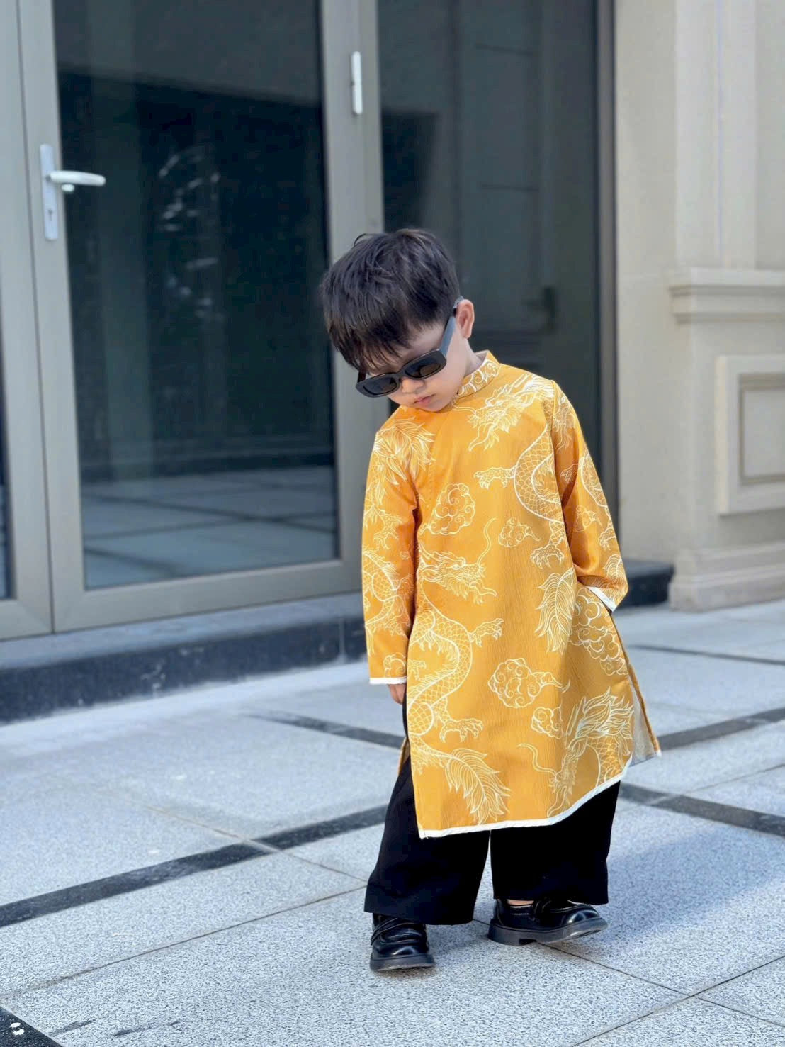 Boy Printed Dragon Clouds Ao Dai Top (3 Colors) 41B