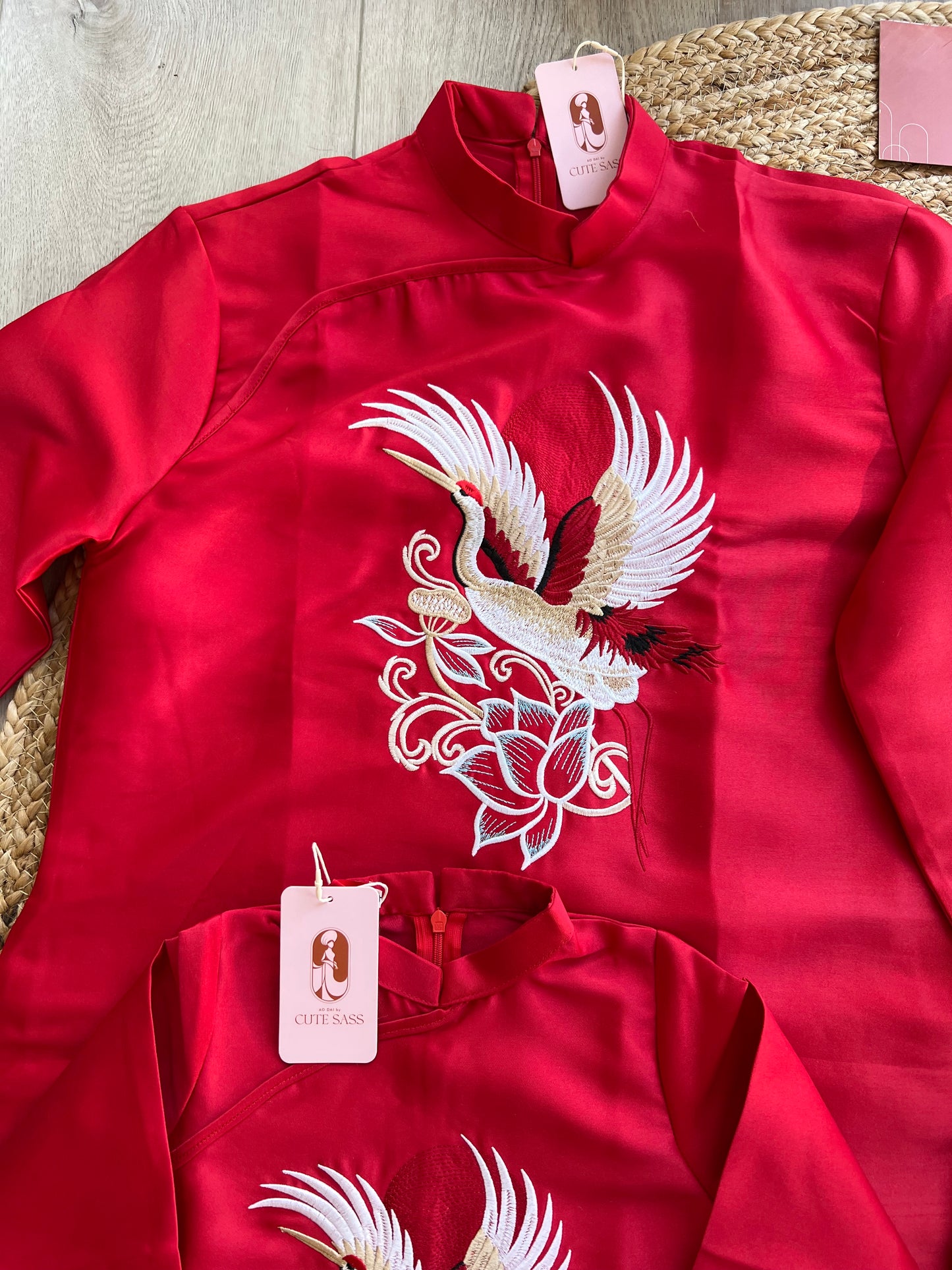 Family Red Hac Embroidery Ao Dai Set (No Headband) 40B