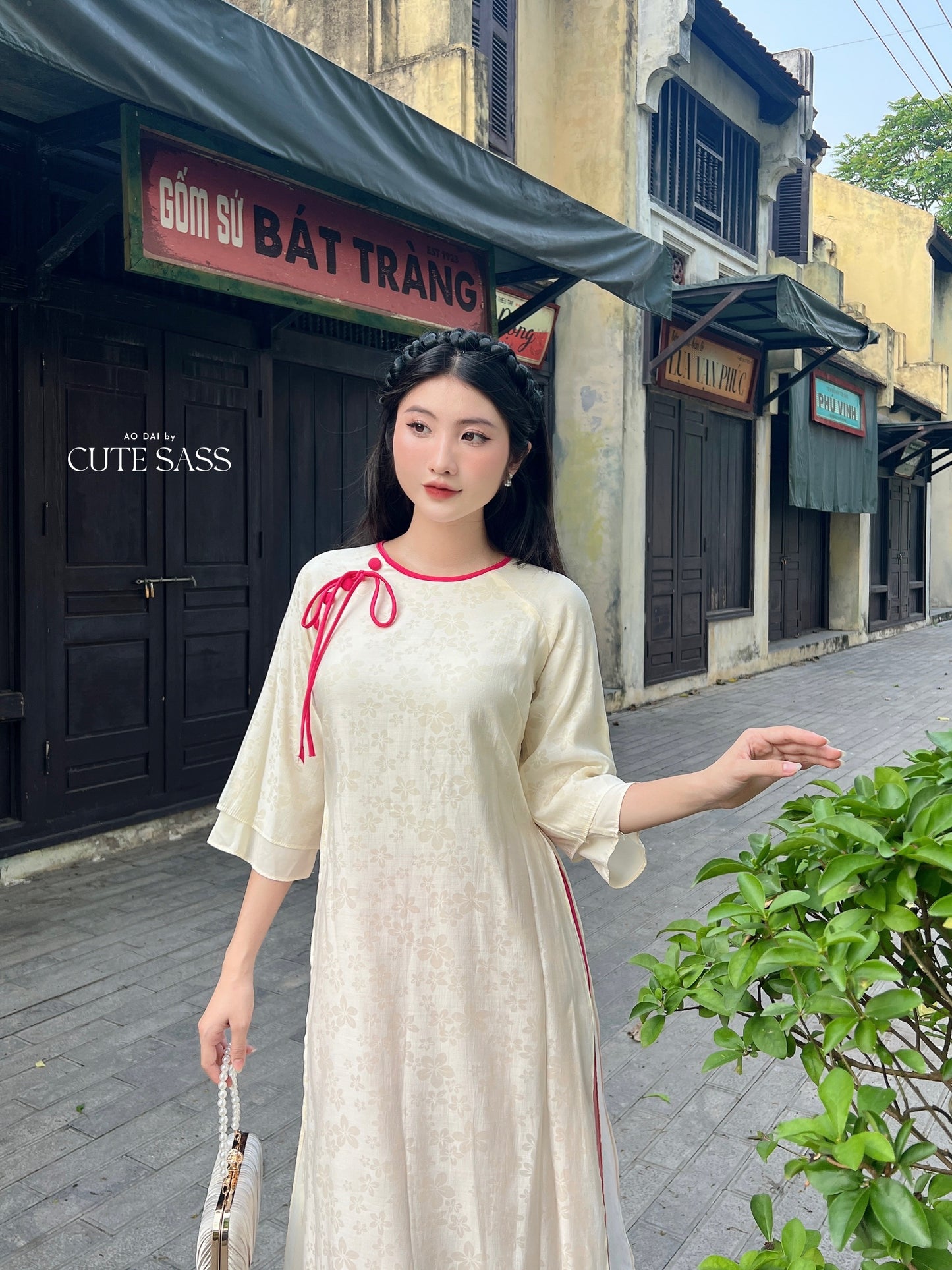 Shifted Daisy Chiffon Ao Dai Top Only, NO PANTS (4 Colors) 1-2C