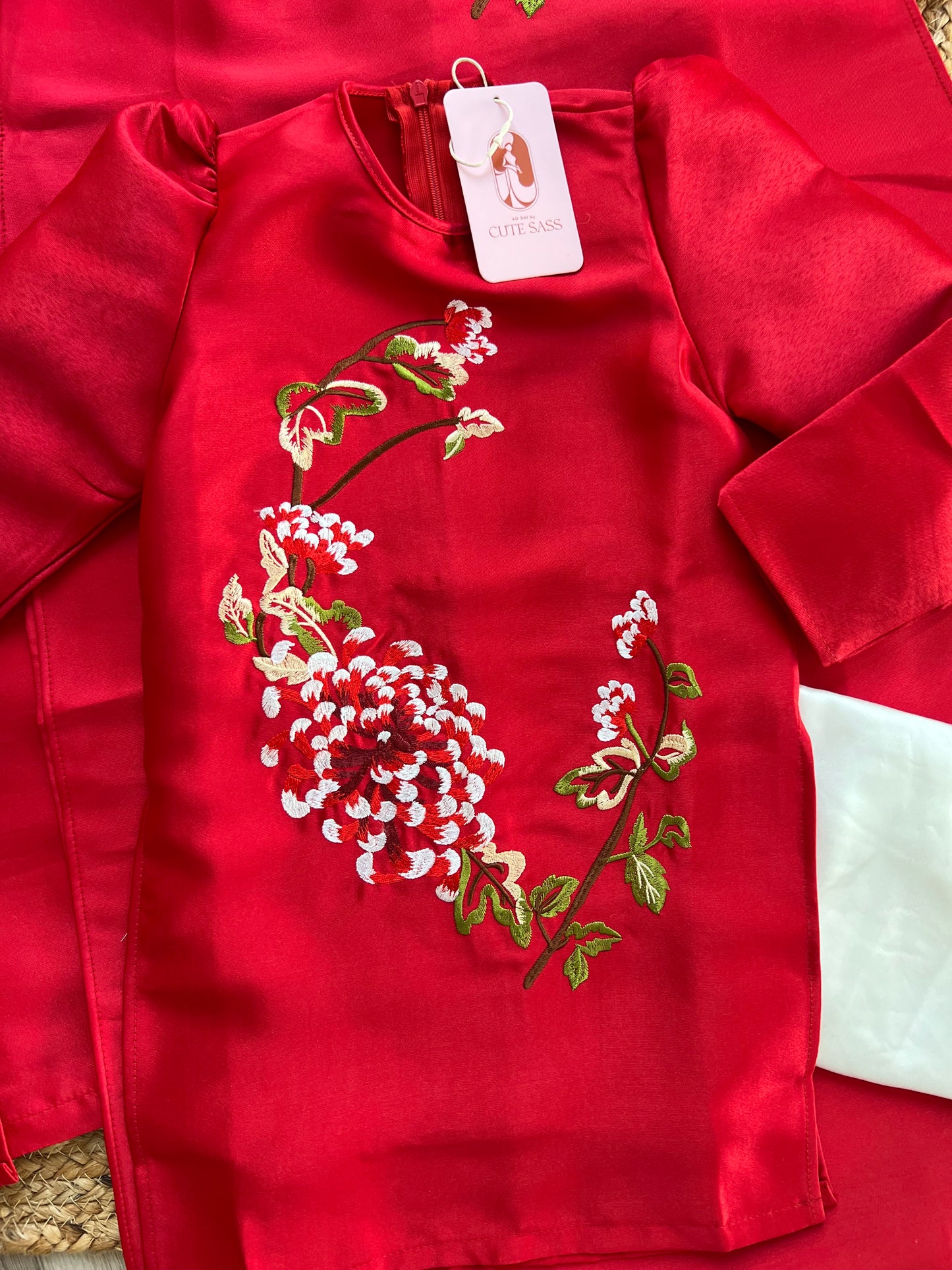 Family Red Hac Embroidery Ao Dai Set (No Headband)
