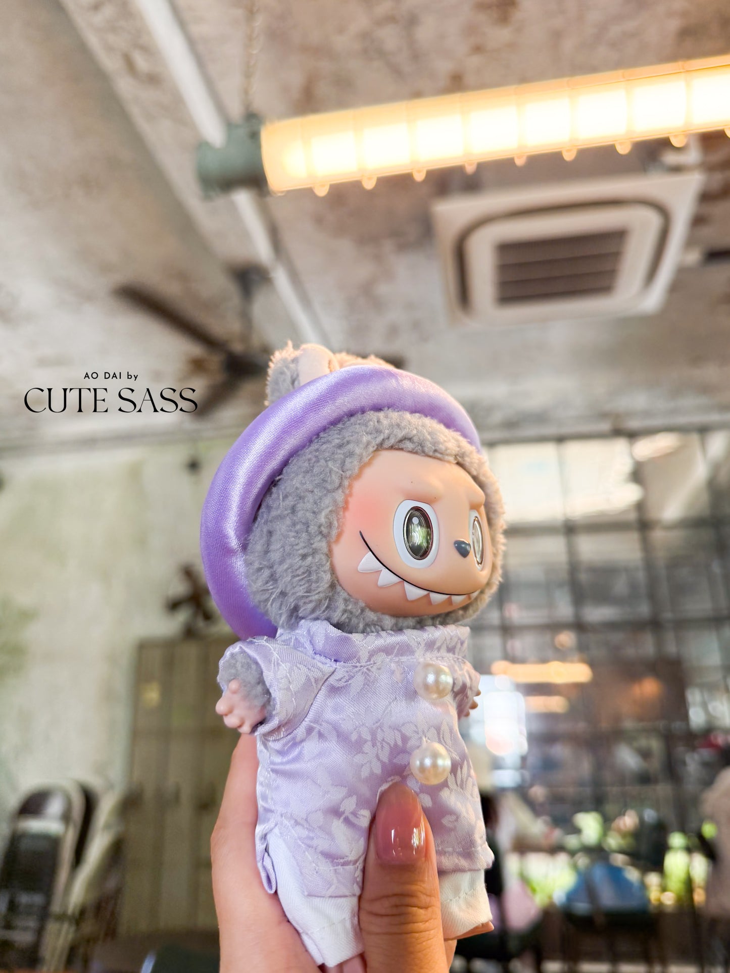 Purple Gam Vietnamese Ao Dai Set for Labubu – Includes Pants & Round Headband (Doll Not Included)