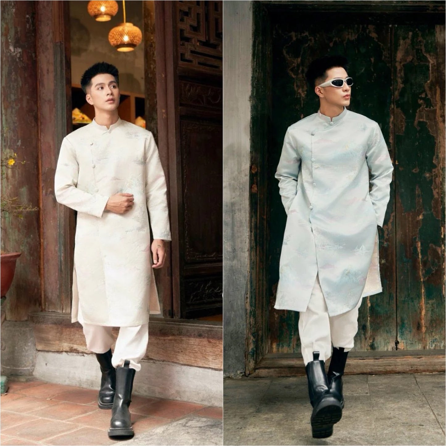 Men Silver Mountain Cream/Blue Shiny Gam Ao Dai Top 35C, 36B