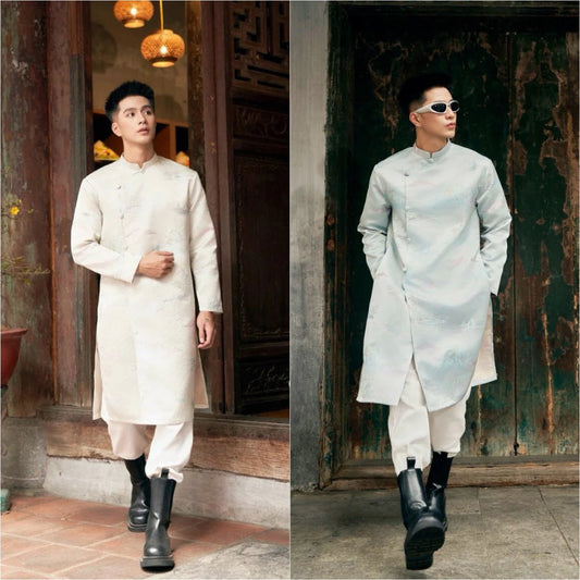 Men Silver Mountain Cream/Blue Shiny Gam Ao Dai Top 35C, 36B