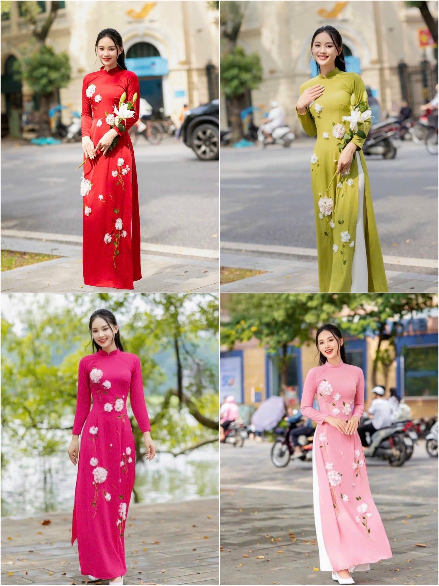 Hydrangea 3D Ao Dai Top Only, NO PANTS (4 Colors)