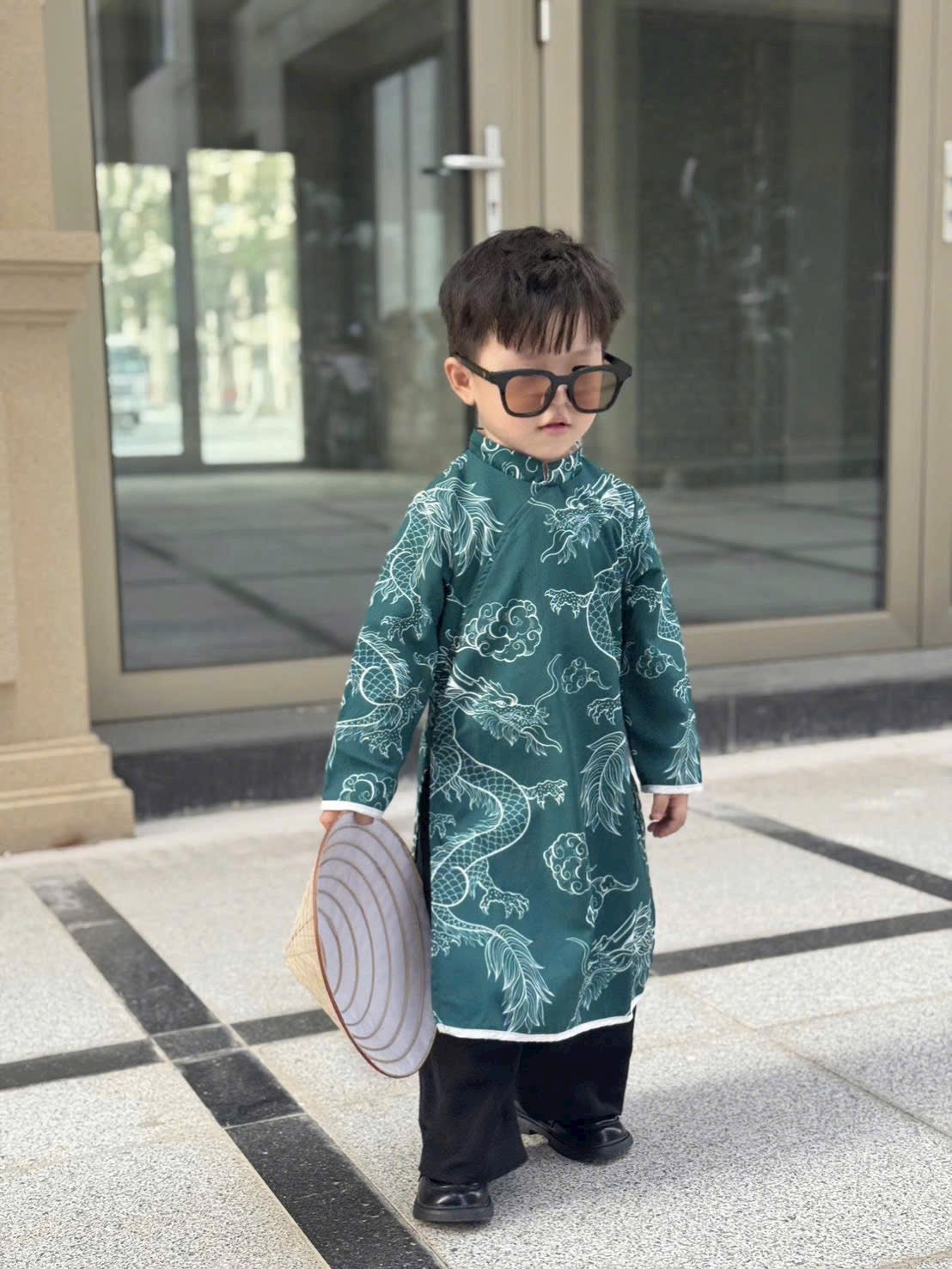 Boy Printed Dragon Clouds Ao Dai Top (3 Colors) 41B