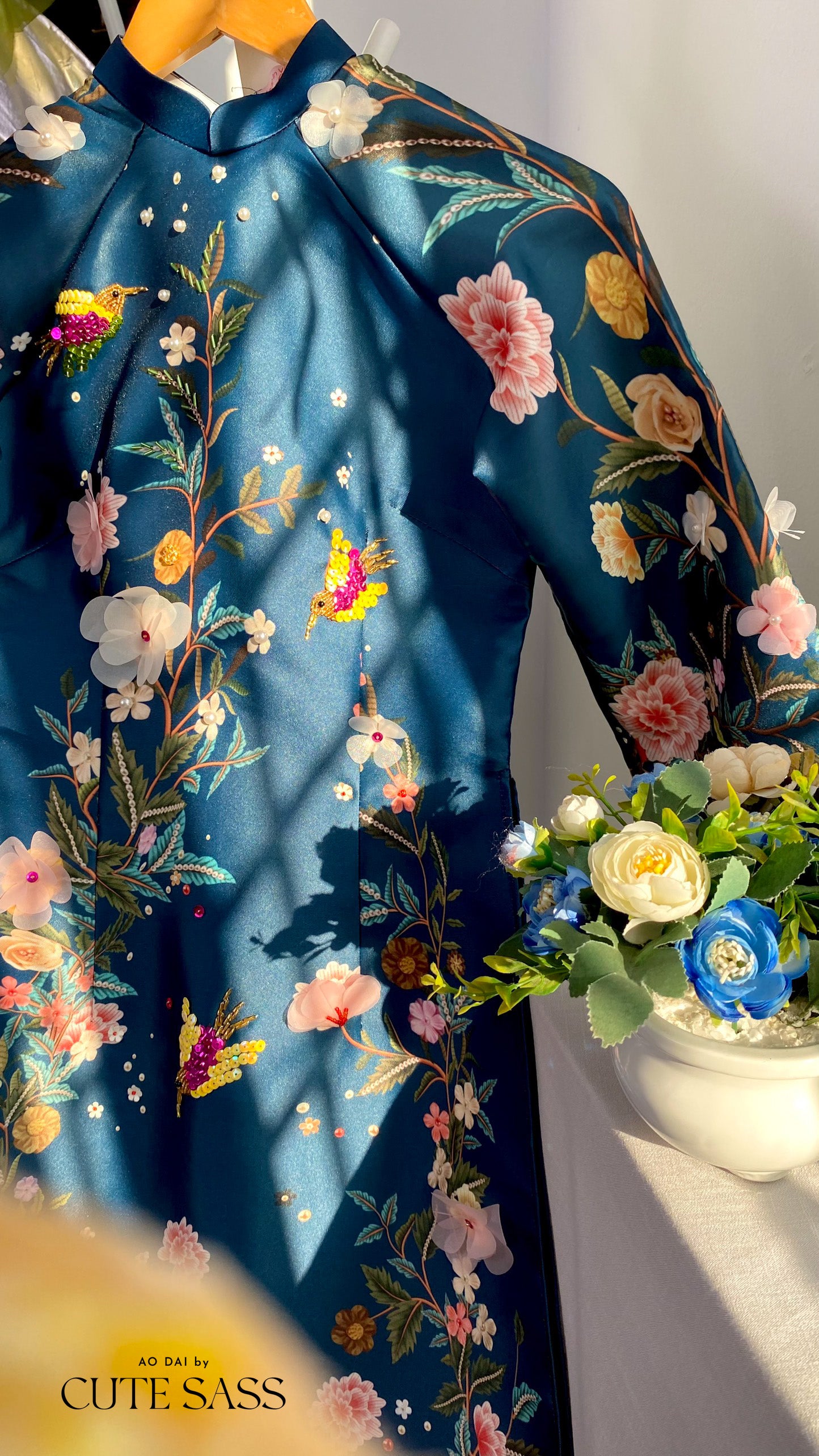 Blue Sparkle Garden Ao Dai Set 39c