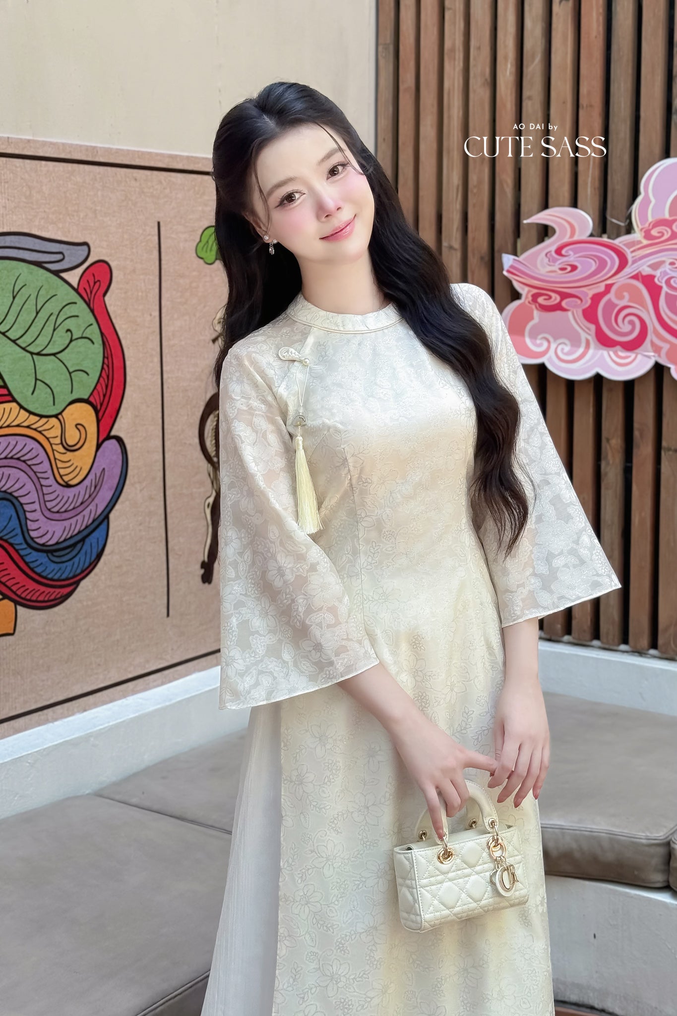 Nhu Mai - Cream Sparkle Ao Dai Set with Skirt 60E