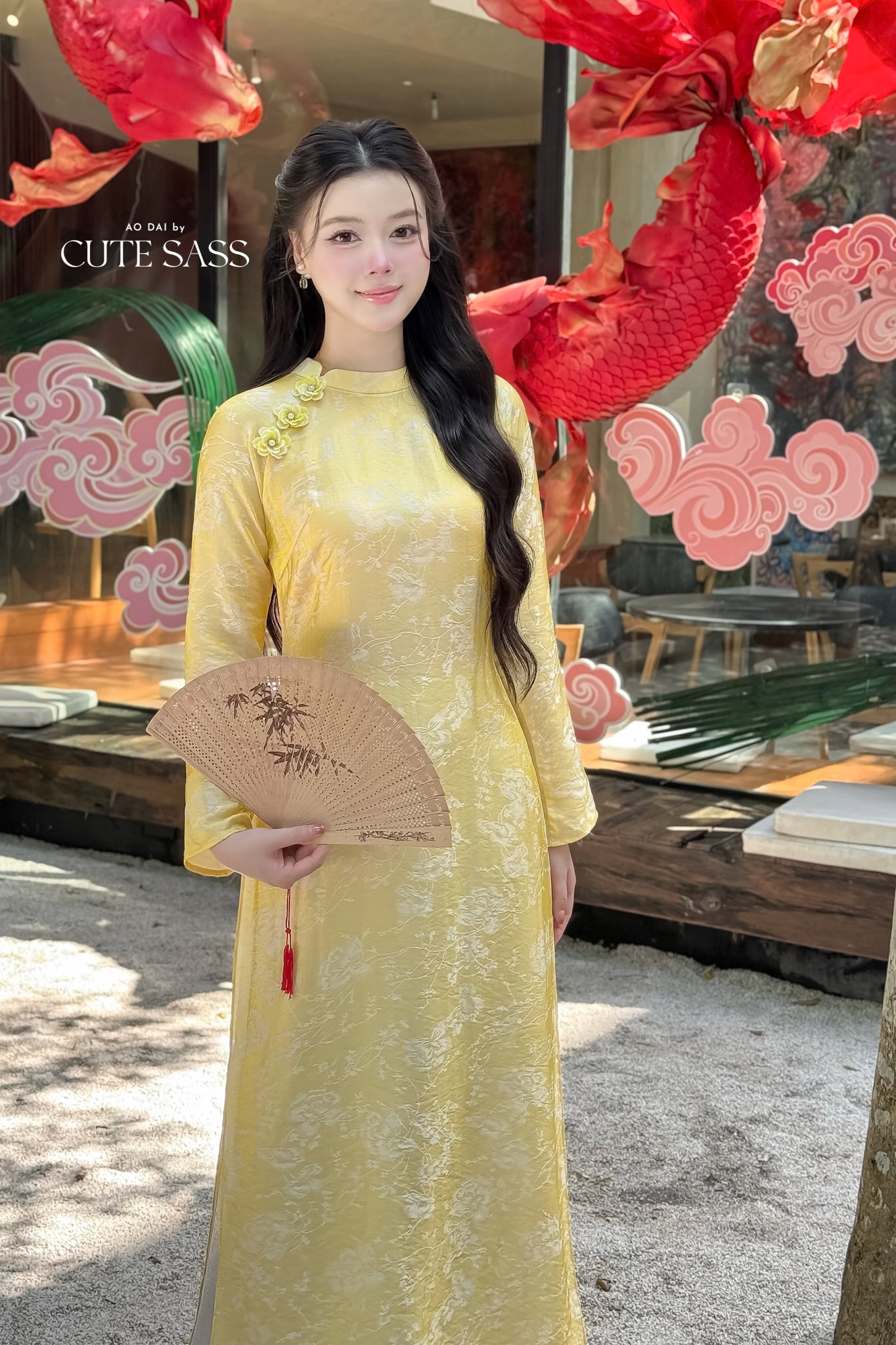 Nhu Mai - Yellow Shimmery Chiffon Ao Dai Set - 57E