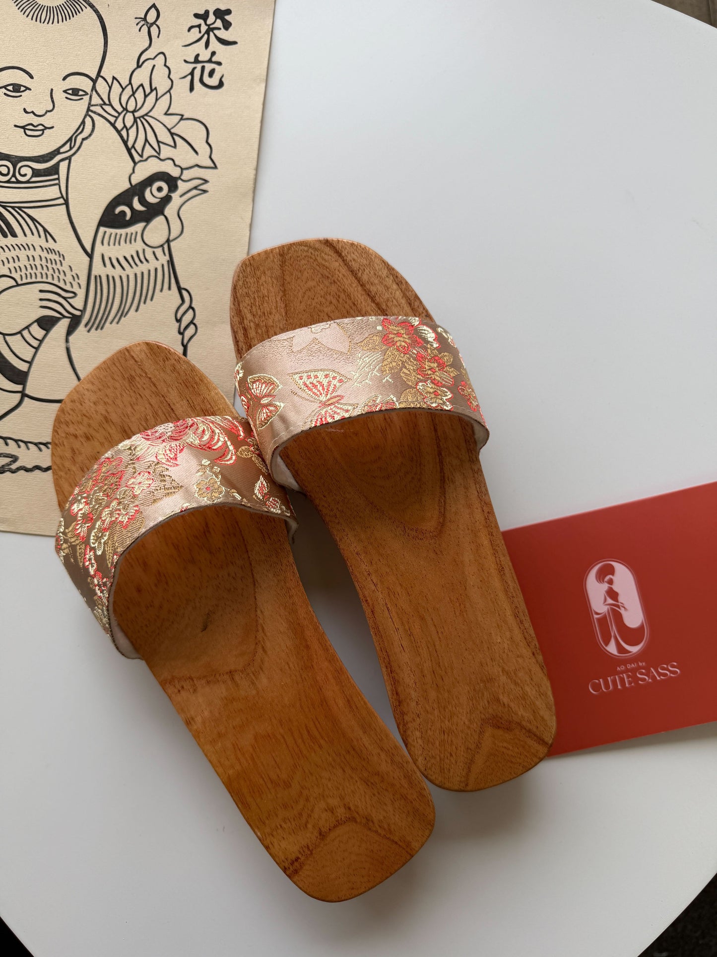 Wooden Silk Heel Slippers | Ao Dai Accessory