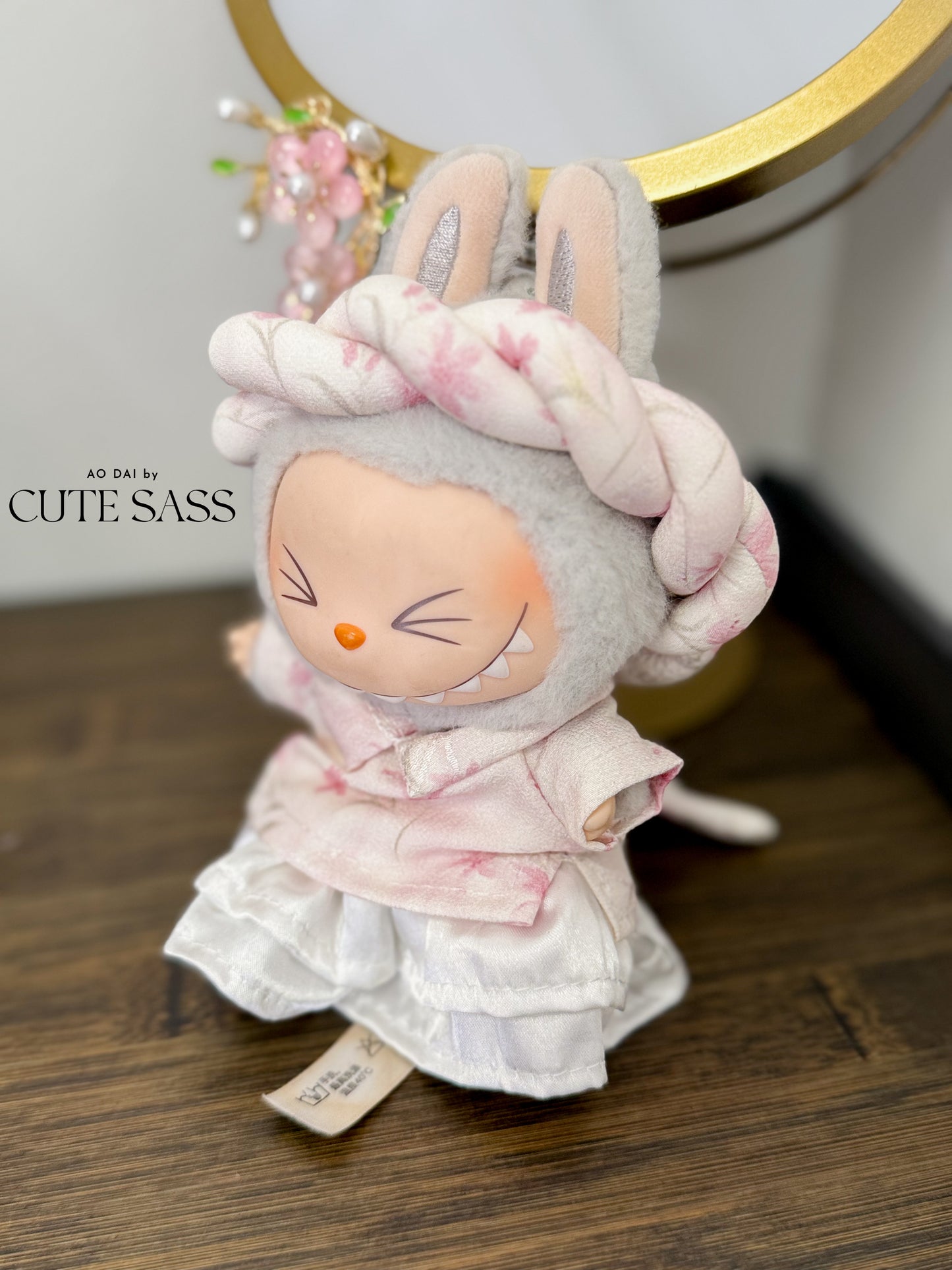 Pink Spring Enchant Vietnamese Ao Dai Set for Labubu – Includes Pants & Headband (Doll Not Included)