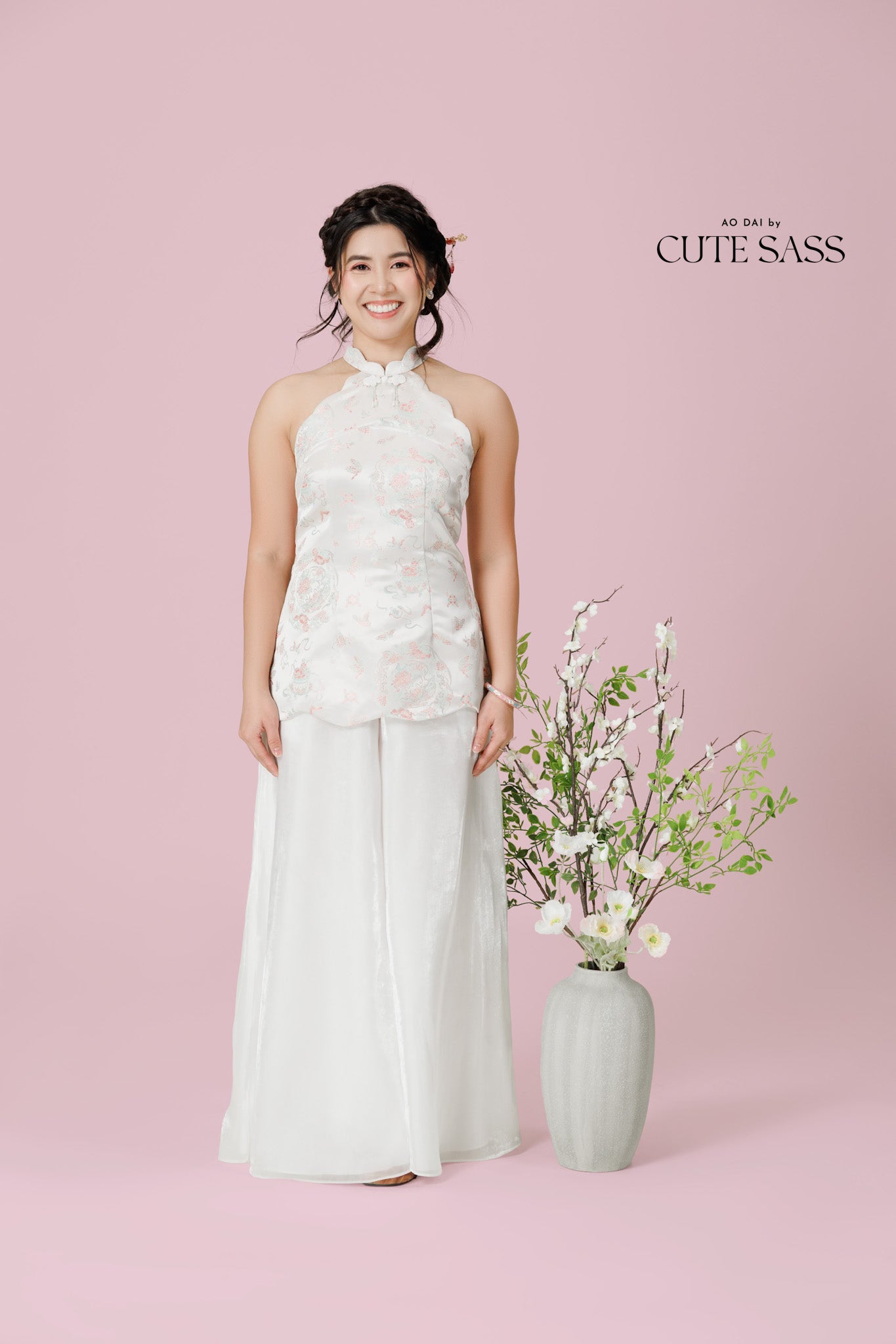 Vân - Wisp Crystal White Scalloped Yem Inspired Top Only, No Pants
