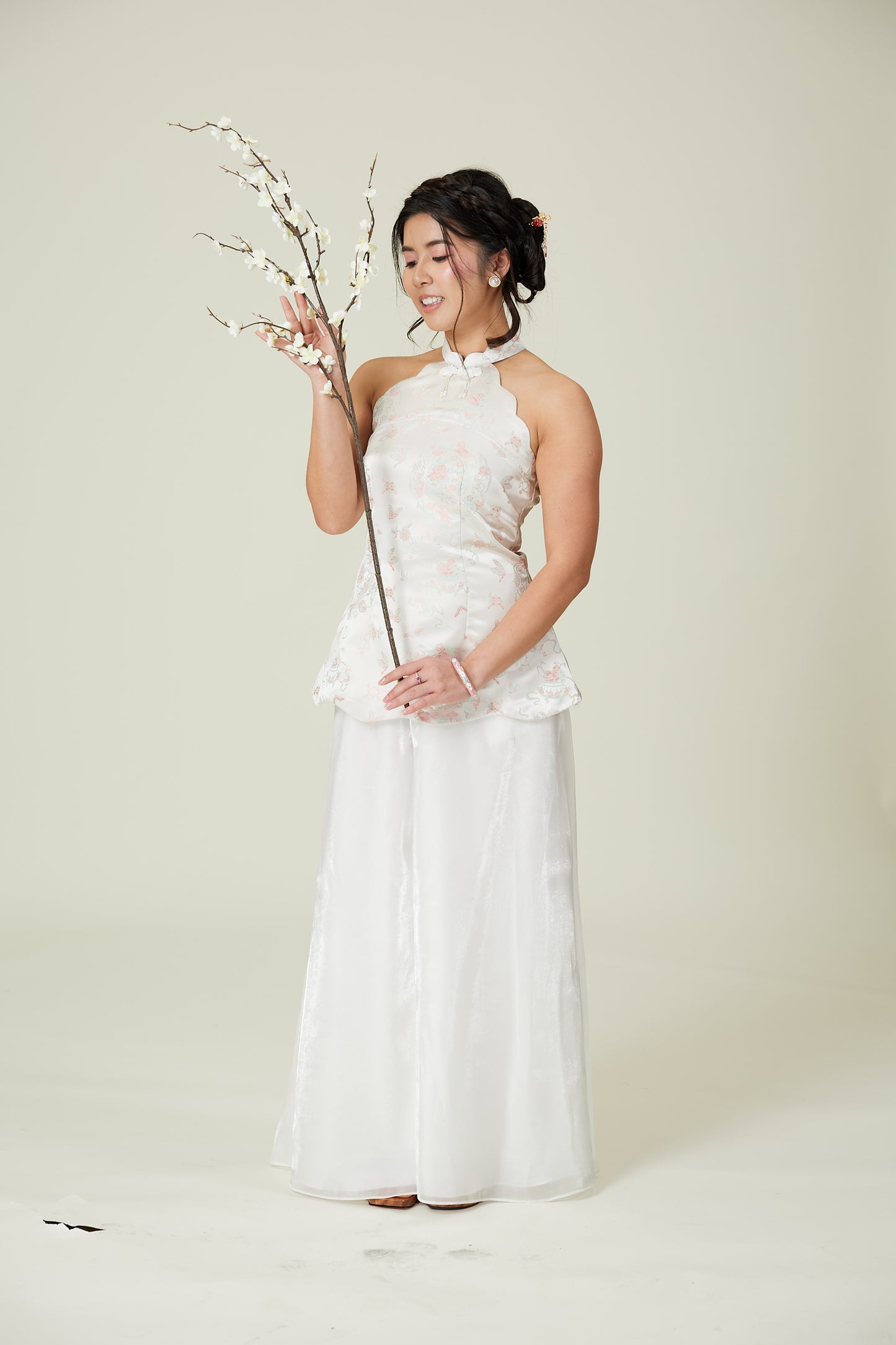 Vân - Wisp Crystal White Scalloped Yem Inspired Top Only, No Pants