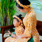 Mom and Daughter Orange Matching Ao Dai Set with Headbands