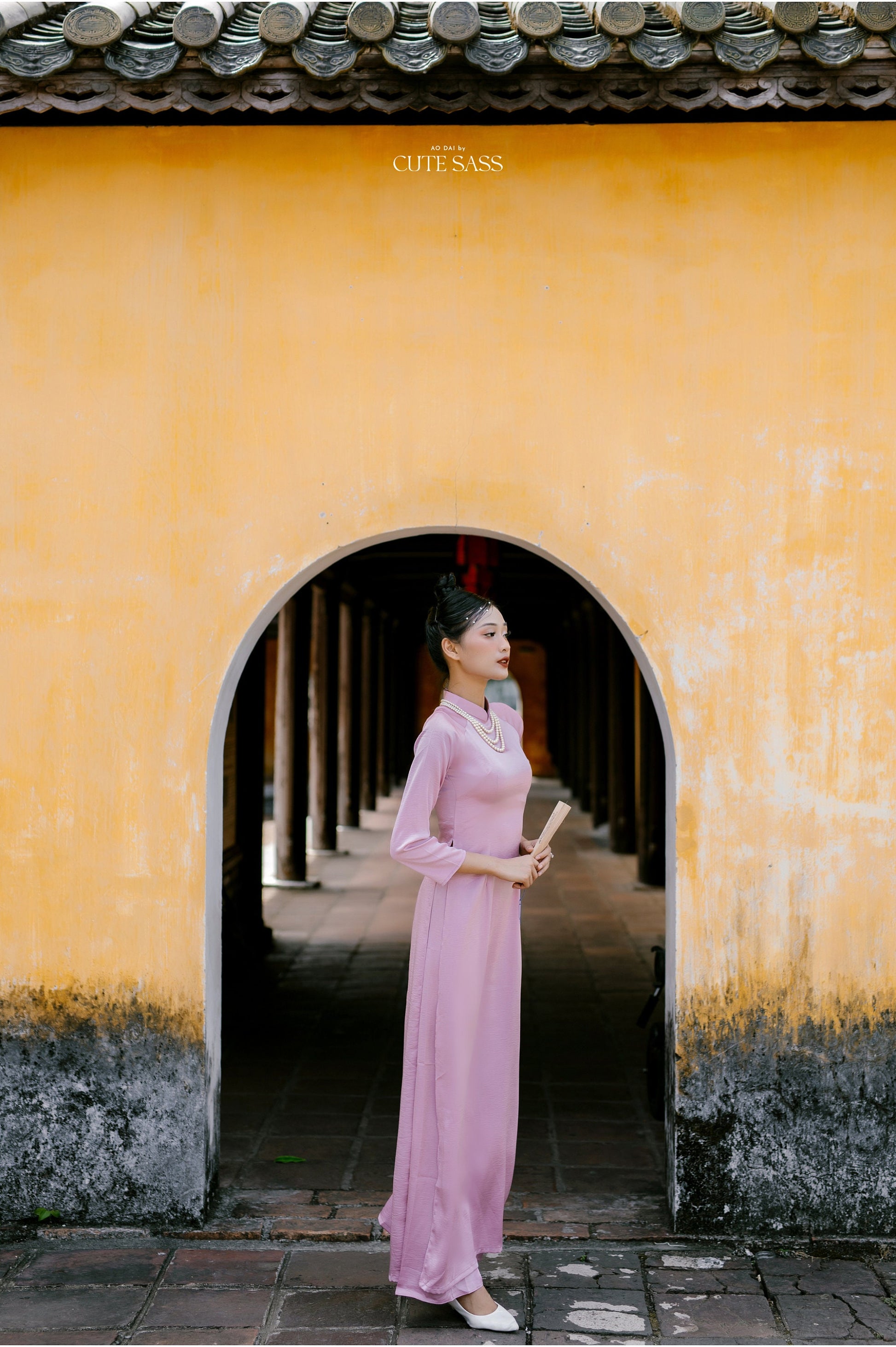Nude Pink Hai Da Silk Plain Ao Dai Set 18A AoDaibyCuteSass