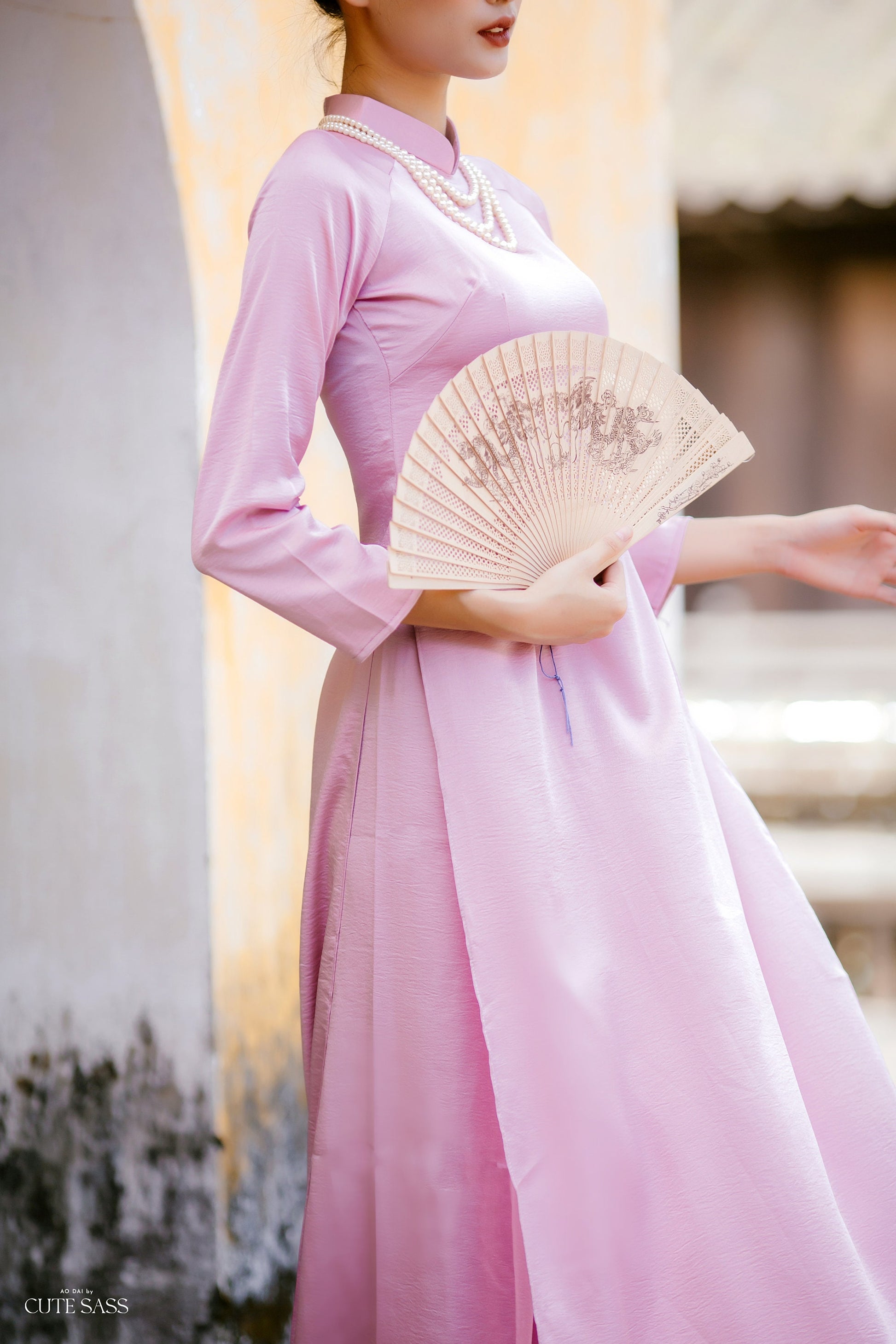 Nude Pink Hai Da Silk Plain Ao Dai Set 18A AoDaibyCuteSass