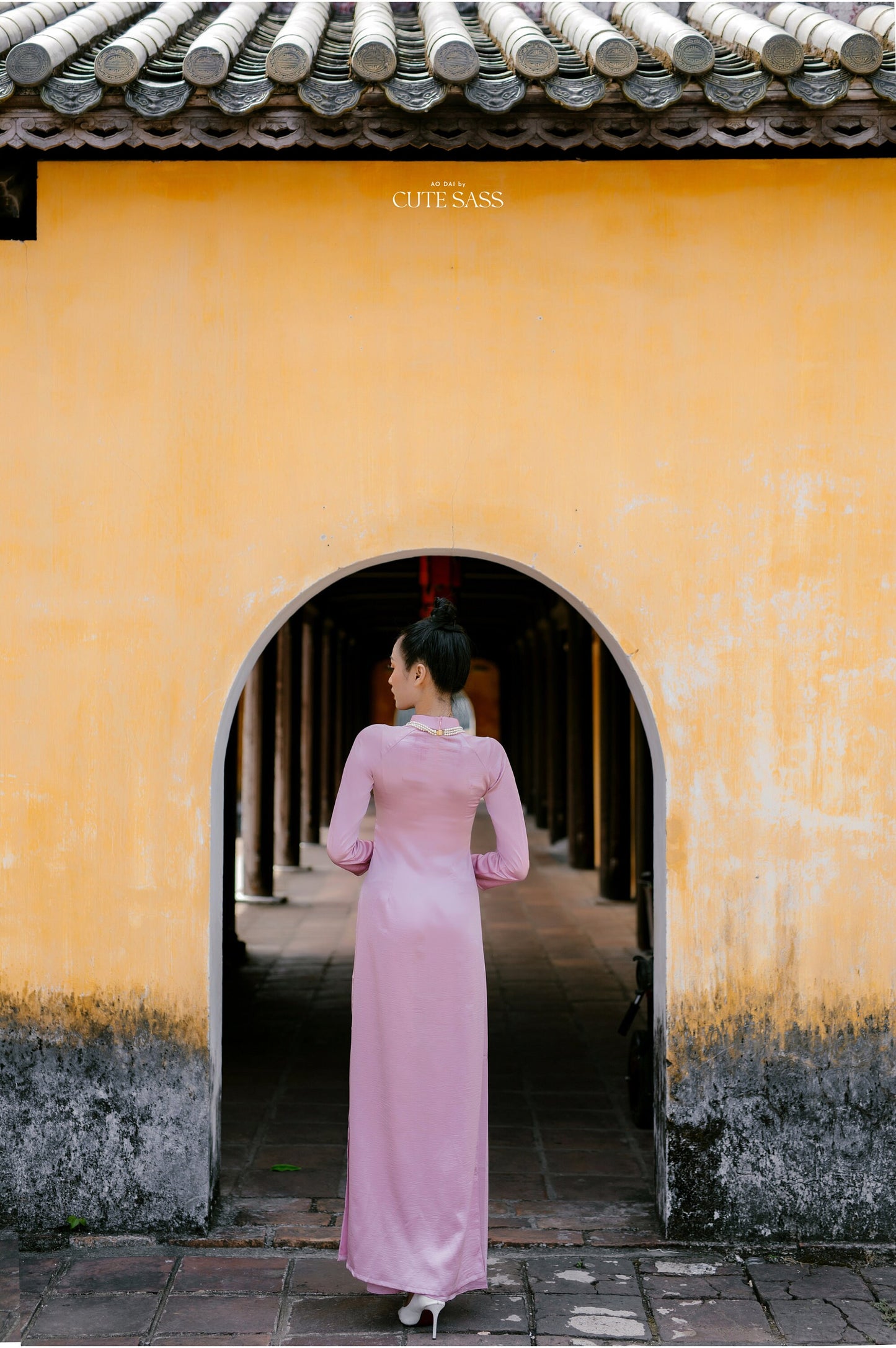 Nude Pink Hai Da Silk Plain Ao Dai Set 18A AoDaibyCuteSass