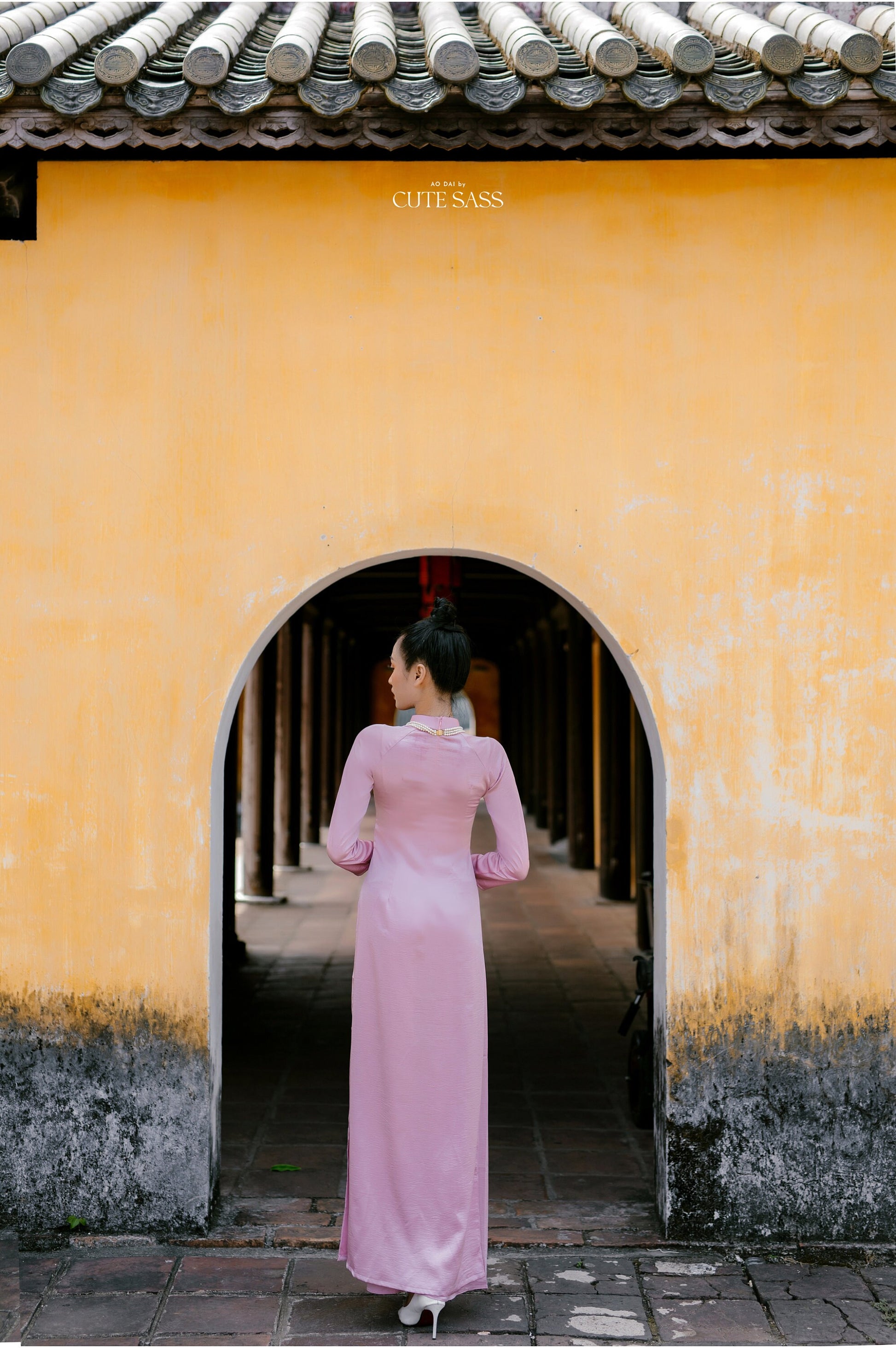 Nude Pink Hai Da Silk Plain Ao Dai Set 18A AoDaibyCuteSass