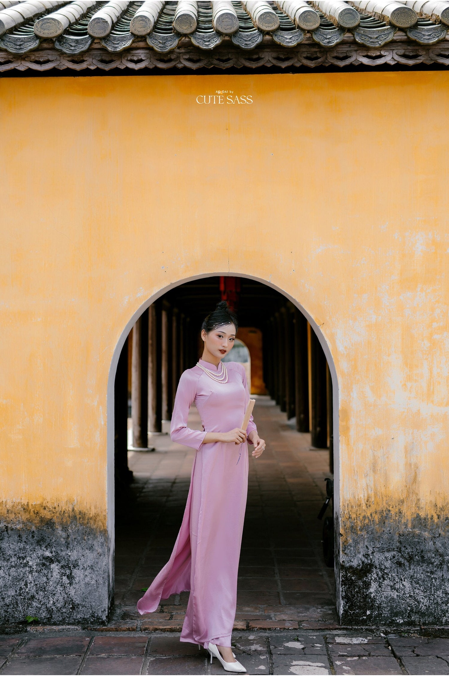 Nude Pink Hai Da Silk Plain Ao Dai Set 18A AoDaibyCuteSass