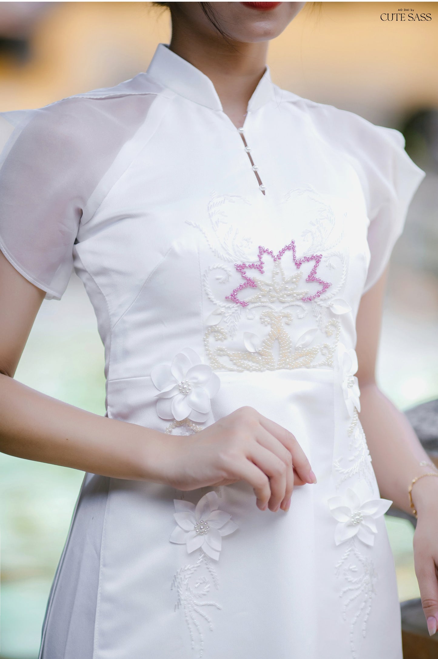 White Sparkle Formal Ao Dai Set AoDaibyCuteSass