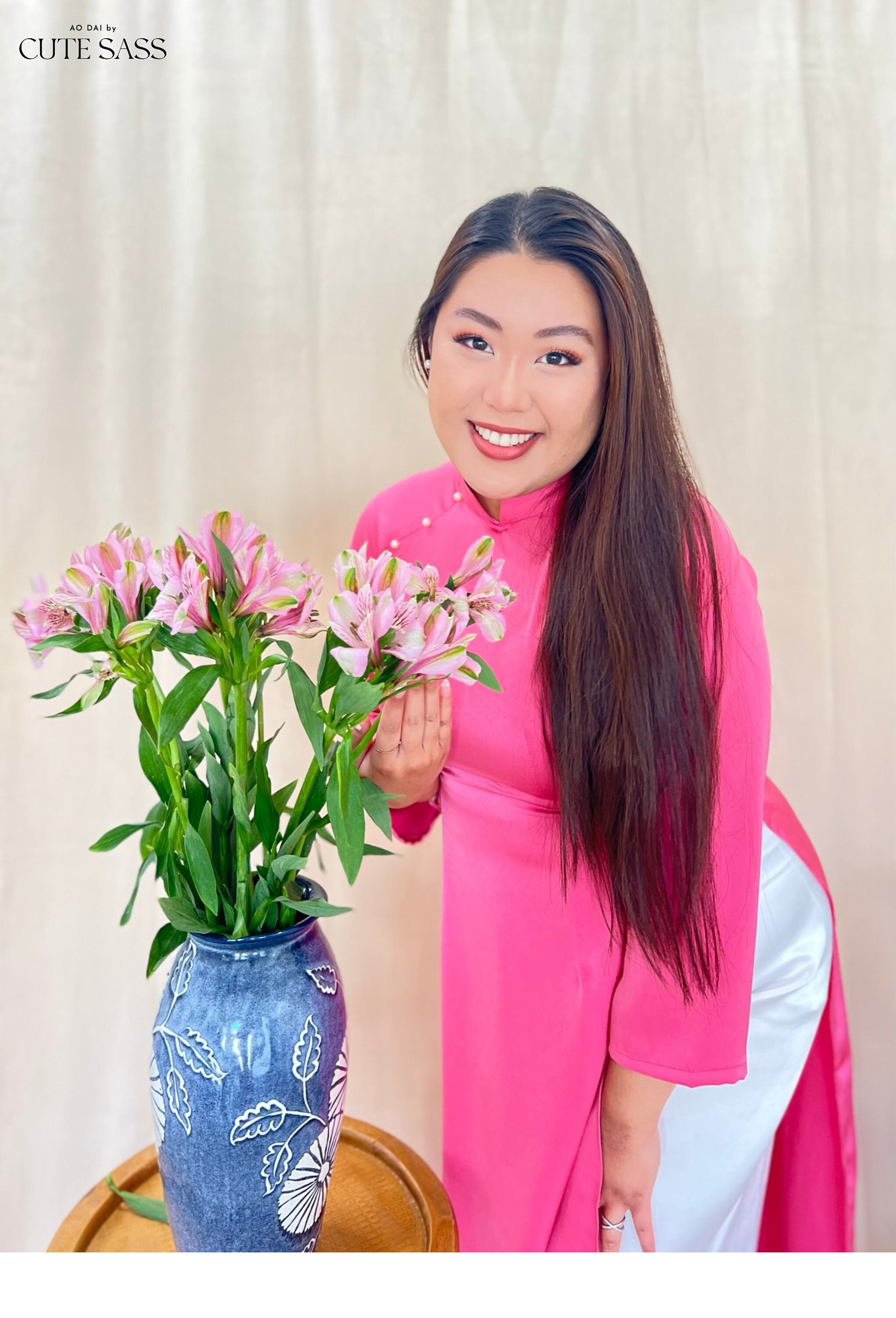 Light Pink Ngoc Trai Silk Pearl Ao Dai Set 32A