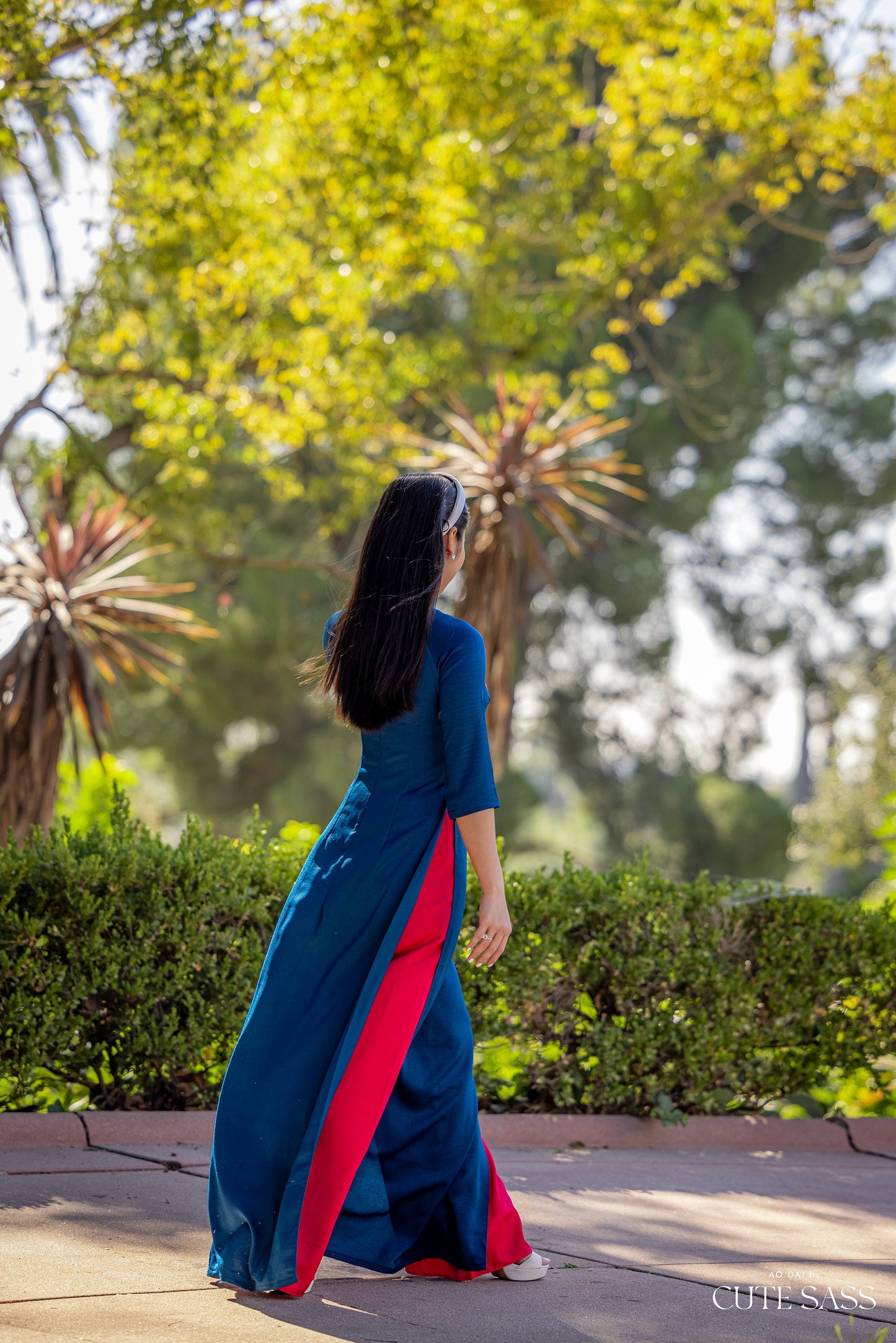Prussian Blue Embroidery Ao Dai Set