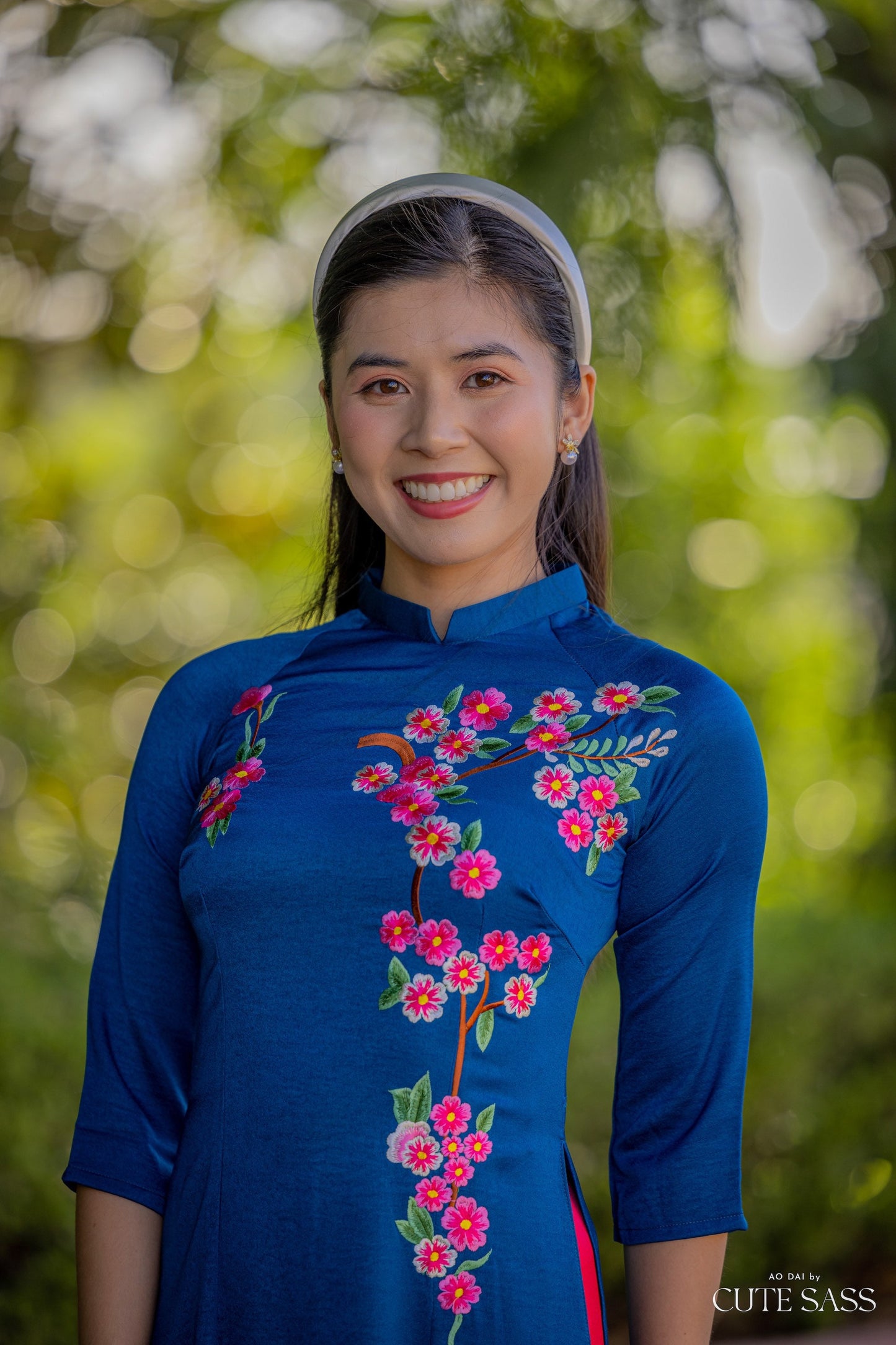 Prussian Blue Embroidery Ao Dai Set