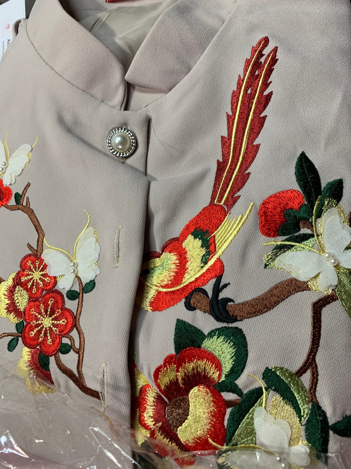 Gray/ Cream Blazer Embroidery Sparrow Ao Dai Set | Pre-made Traditional Ao Dai| Women Ao Dai with Pants|Lunar New Year| Ao Dai Cach Tan