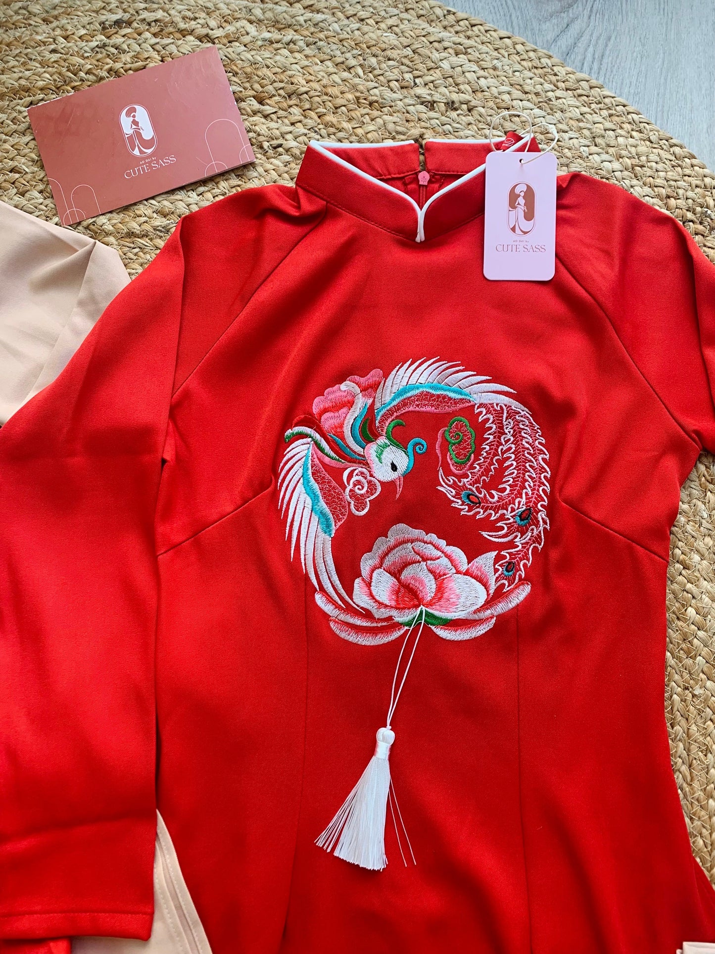 Family Red/Blush Embroidery Ao Dai Set