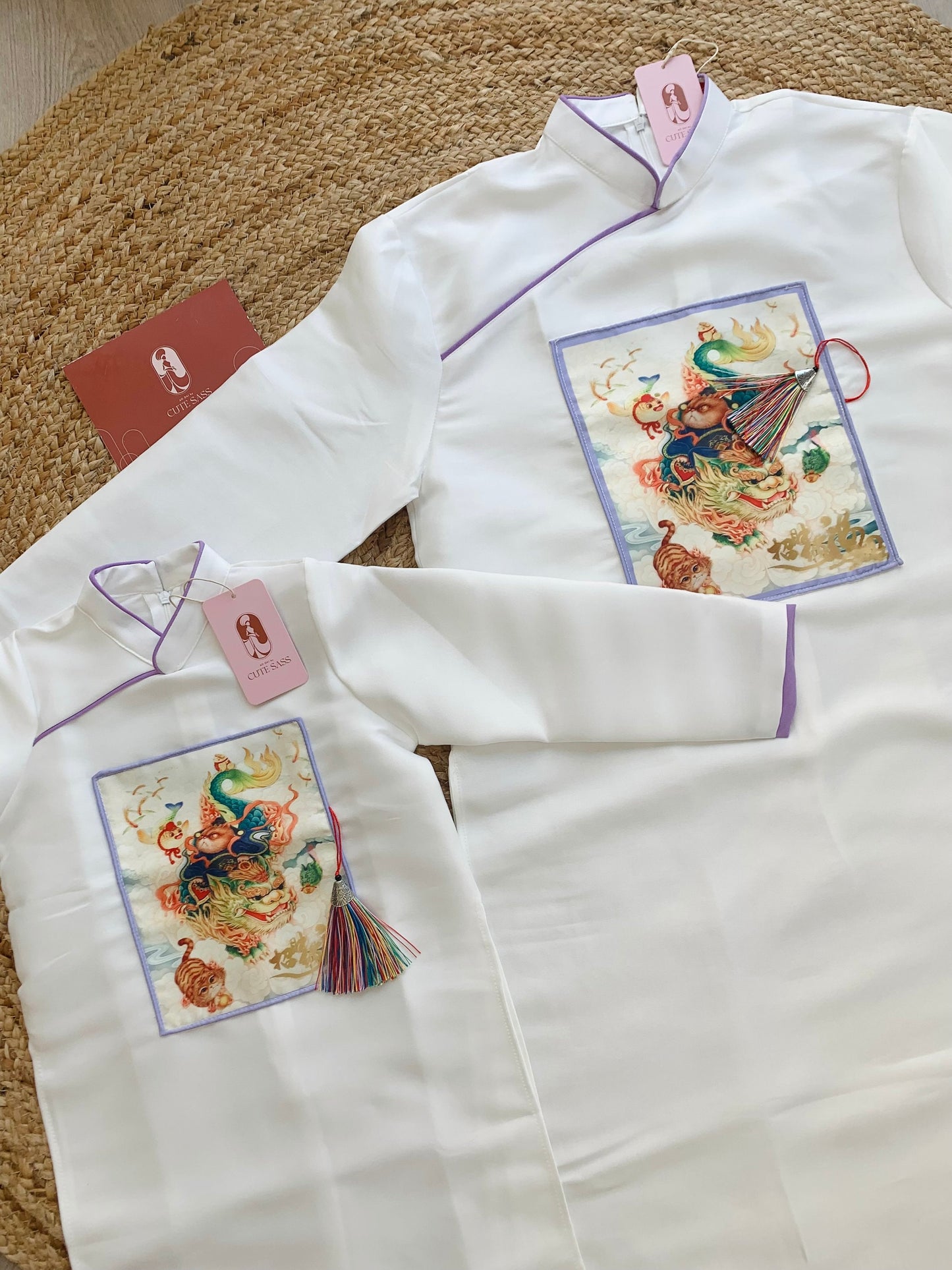 Men and Boy White/Purple Lan Ao Dai Set