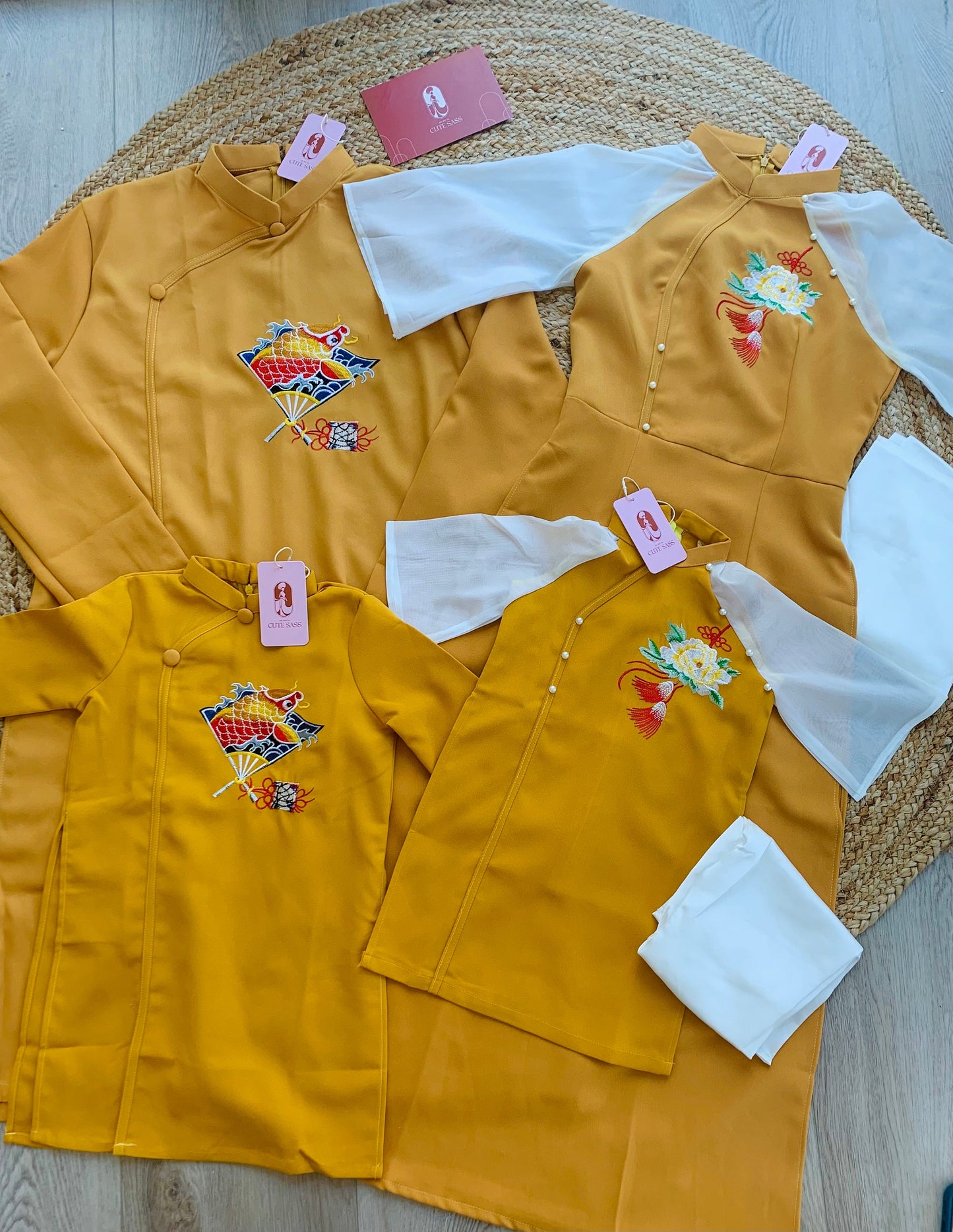 Family Yellow Pearls Ao Dai Set (No Headband)