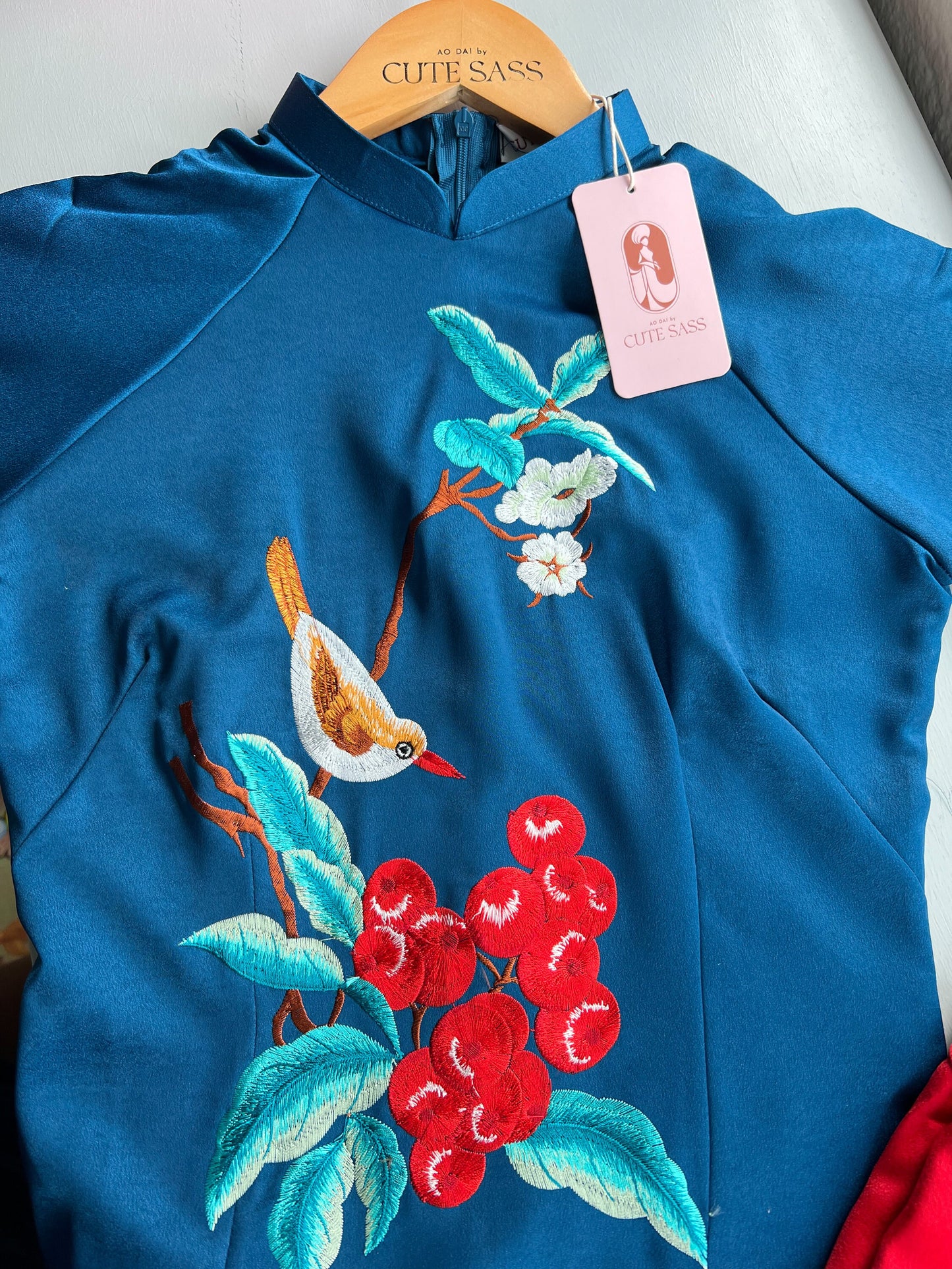 Prussian Blue Embroidery Ao Dai Set