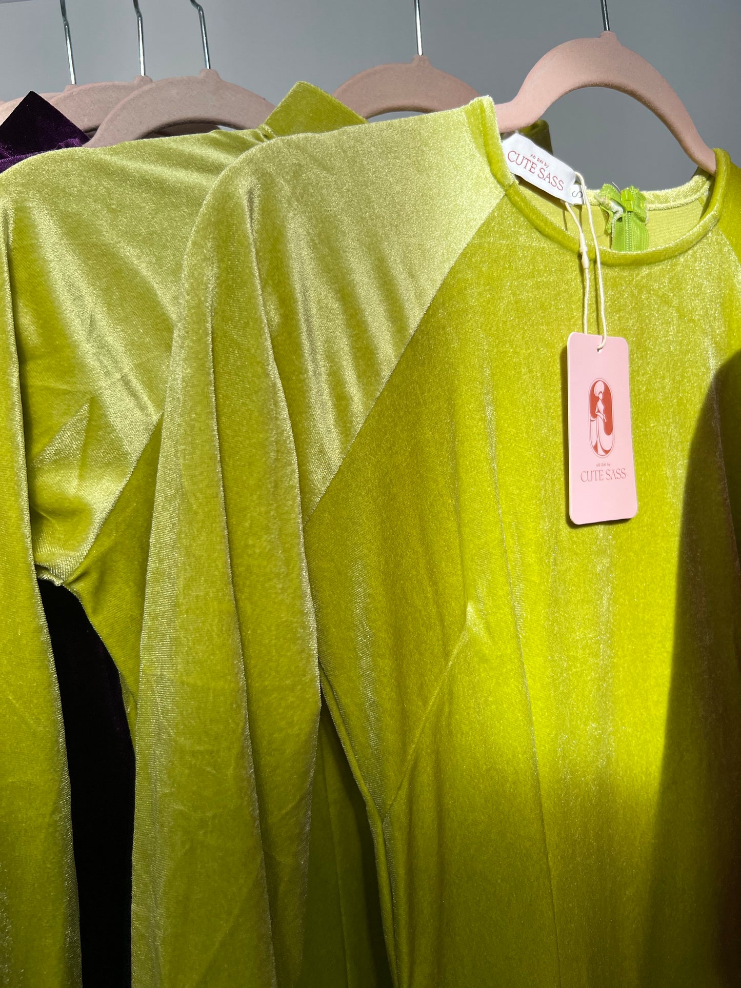 Lime Green Velvet Ao Dai Top Only, NO PANTS