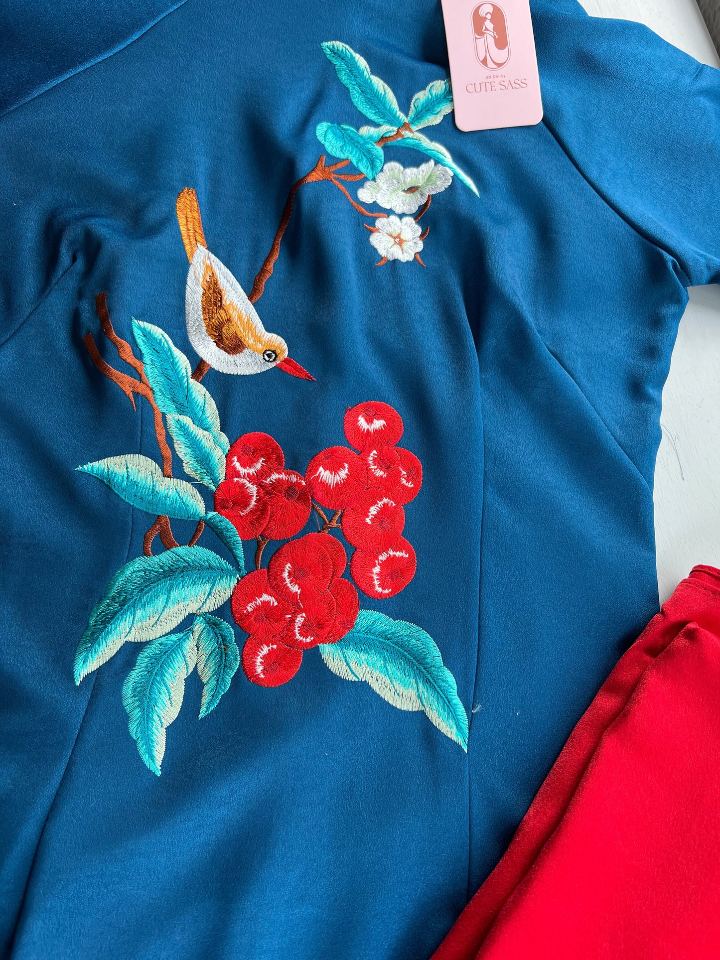 Prussian Blue Embroidery Ao Dai Set