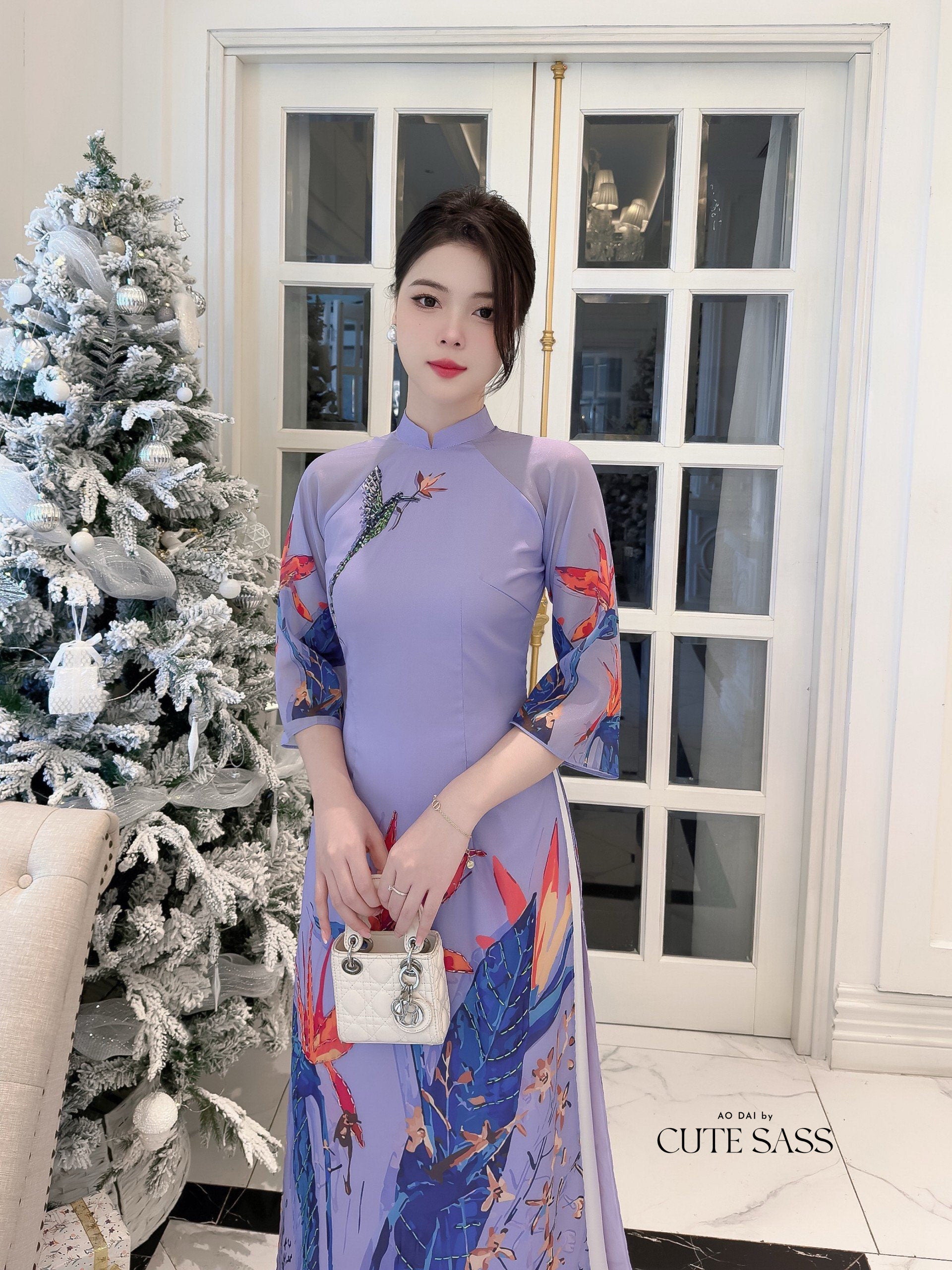 Diep Xuan - Purple Ao Dai Set | Pre-made Traditional Vietnamese Ao Dai| Women Ao Dai with Pants | Lunar New Year| Ao Dai Truyen Thong|