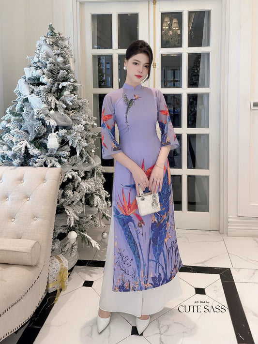 Diep Xuan - Purple Ao Dai Set | Pre-made Traditional Vietnamese Ao Dai| Women Ao Dai with Pants | Lunar New Year| Ao Dai Truyen Thong|