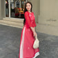Red Embroidery Ao Dai Set | Pre-made Modernized Vietnamese Ao Dai | Pastel Ao Dai | Lunar New Year|
