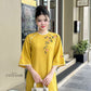 Shifted Embroidery Yellow Ao Dai Set |Pre-made Vietnamese Ao Dai|Women Ao Dai with Pants |Lunar New Year| Ao Dai Truyen Thong|