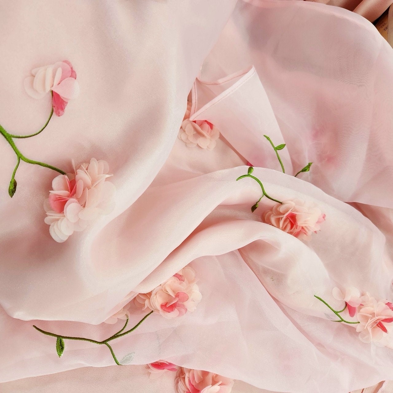 Pink 3D Blossoms Ao Dai Set