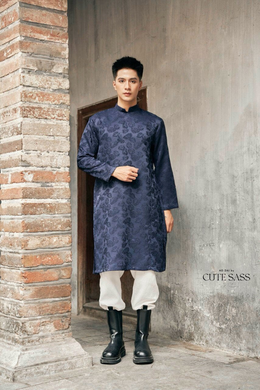 Men Dark Blue Gam Ao Dai Top | Pre-made Traditional Vietnamese Ao Dai| Lunar New Year | Ao Dai for Dad, Boy|Ao Dai Tet|