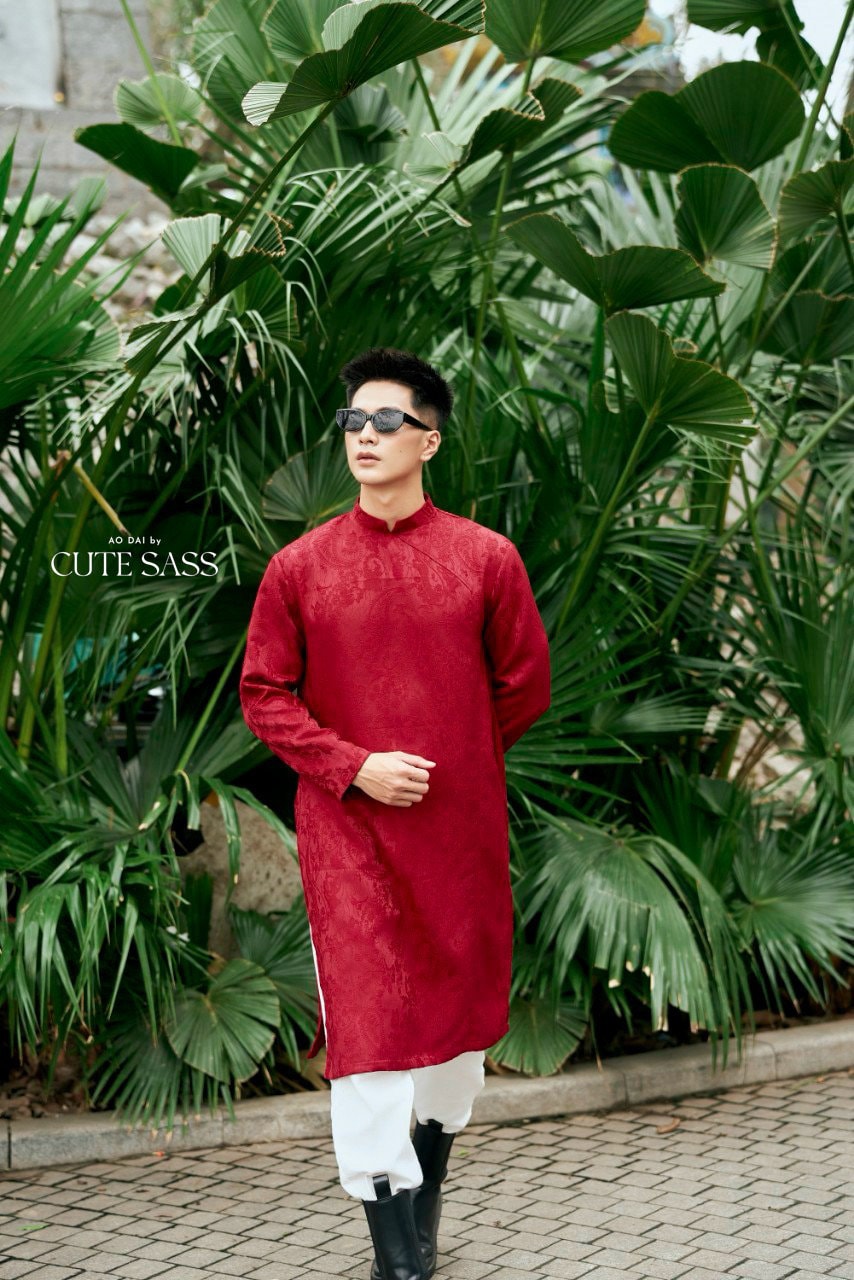 Red Gam Ao Dai Top | Pre-made Traditional Vietnamese Ao Dai| Lunar New Year | Ao Dai for Dad, Boy|Ao Dai Tet|