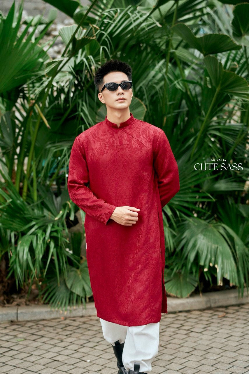 Red Gam Ao Dai Top | Pre-made Traditional Vietnamese Ao Dai| Lunar New Year | Ao Dai for Dad, Boy|Ao Dai Tet|